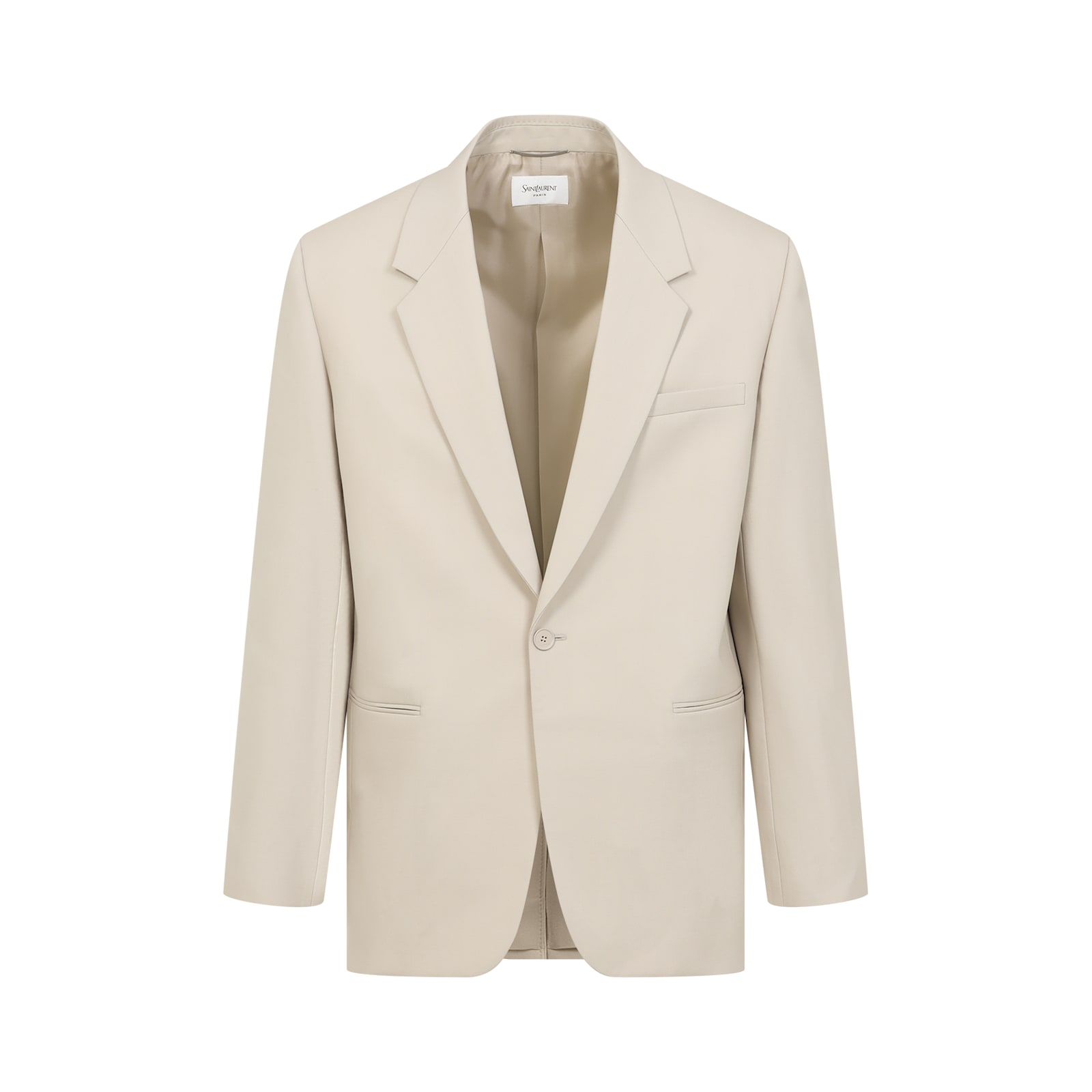 Saint Laurent Single-button Tailored Wool Jacket With Notched Lapels In Beige