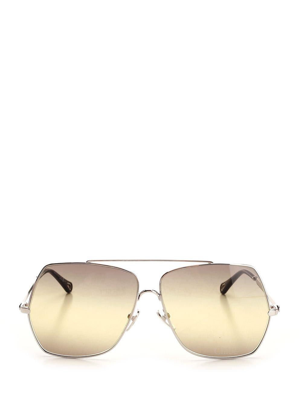 Shop Chloé Navigator Frame Sunglasses In Silver/silver/grey