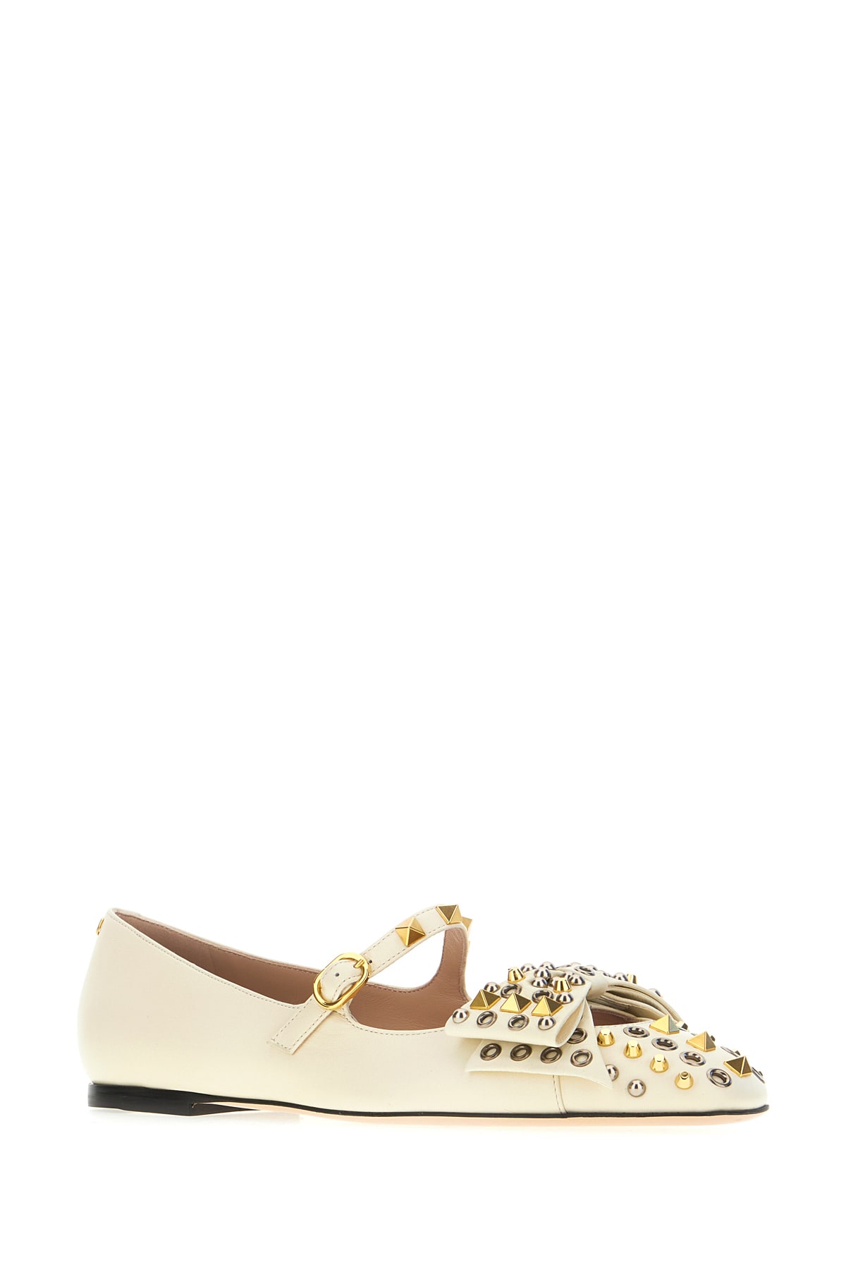 Valentino Mary-jane Bowow Ballerina In Kidskin With Studs In White