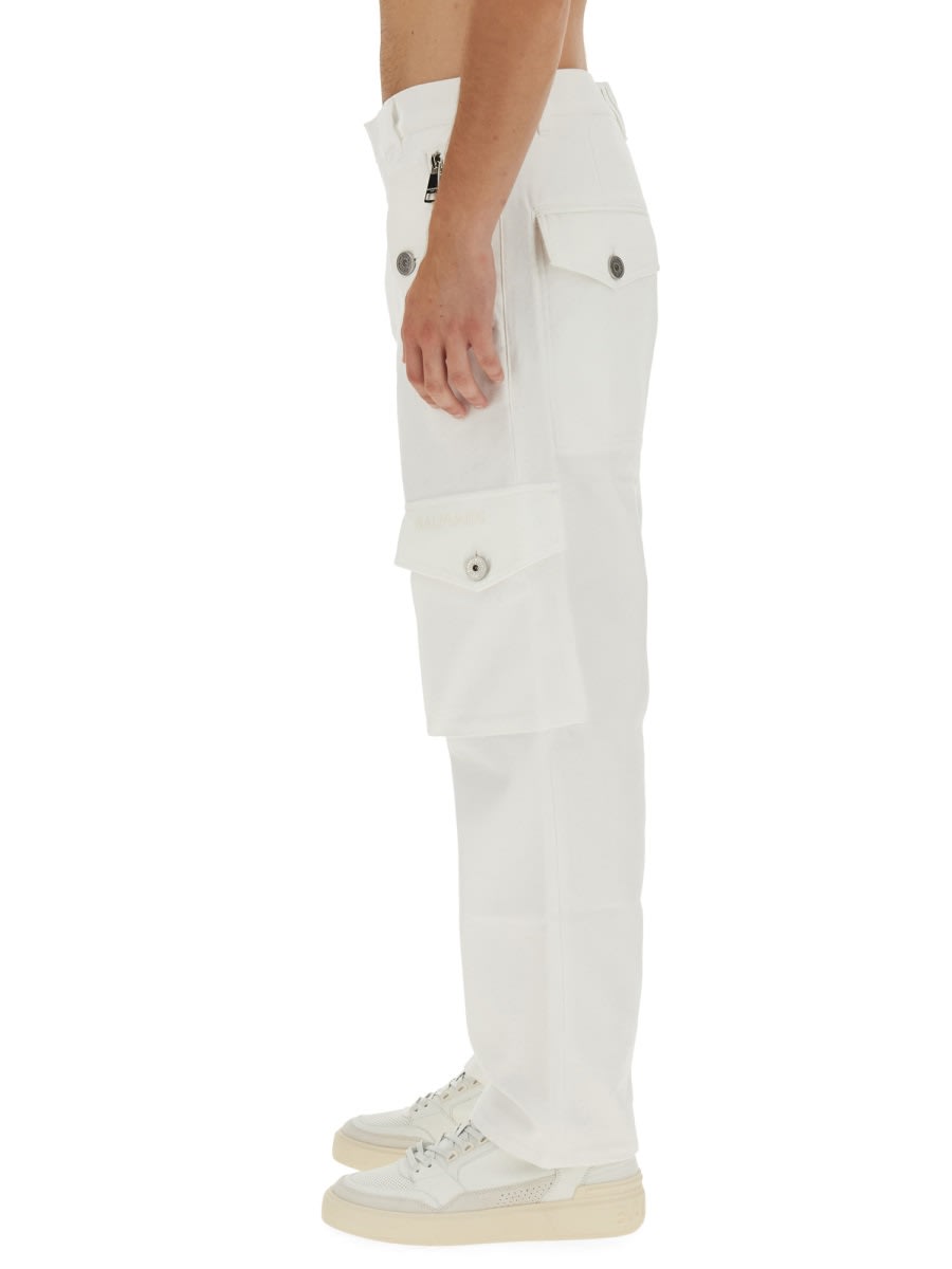 Shop Balmain Cargo Pants In White