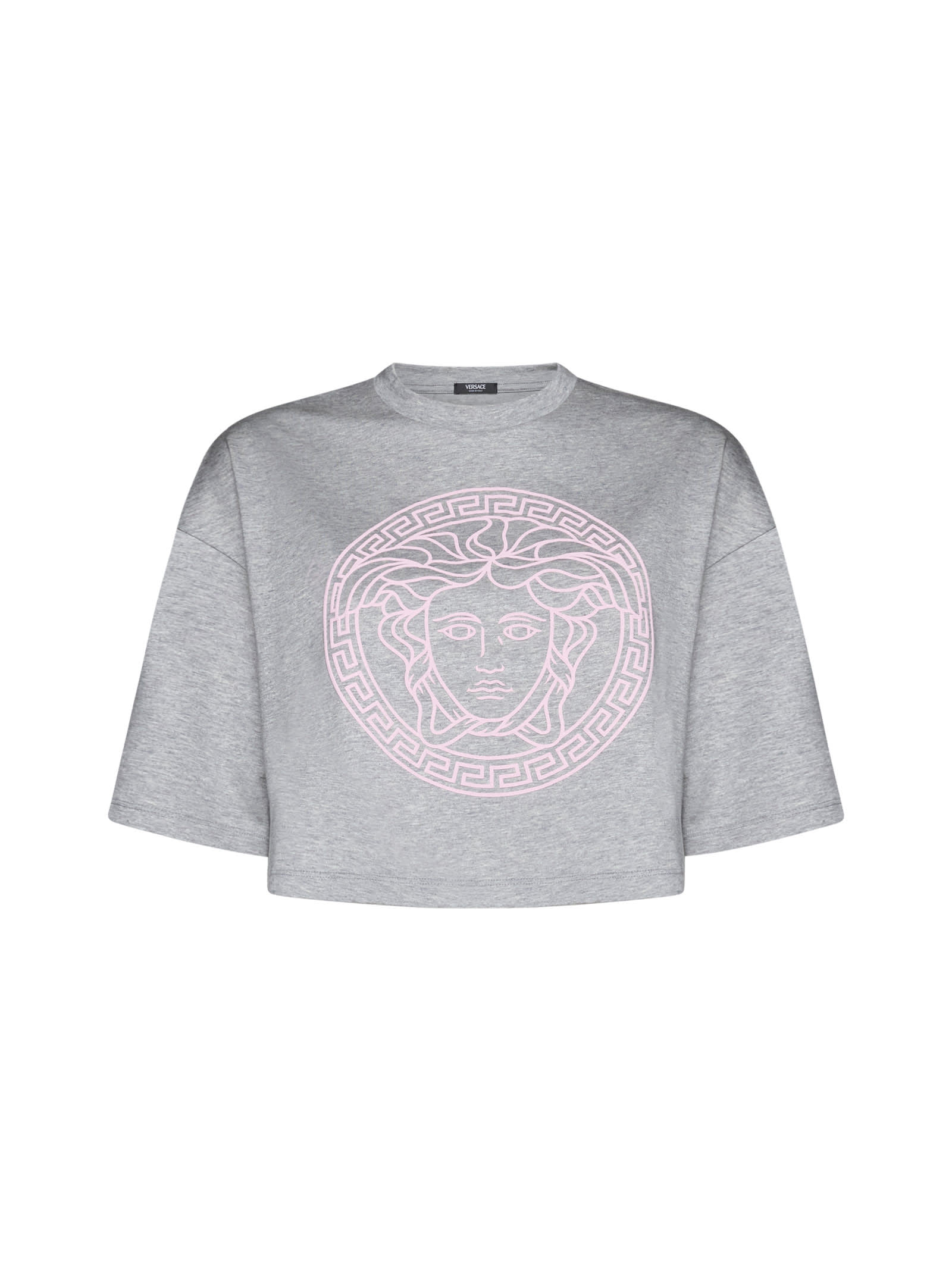 Shop Versace T-shirt In Gray Melange+pale Pink