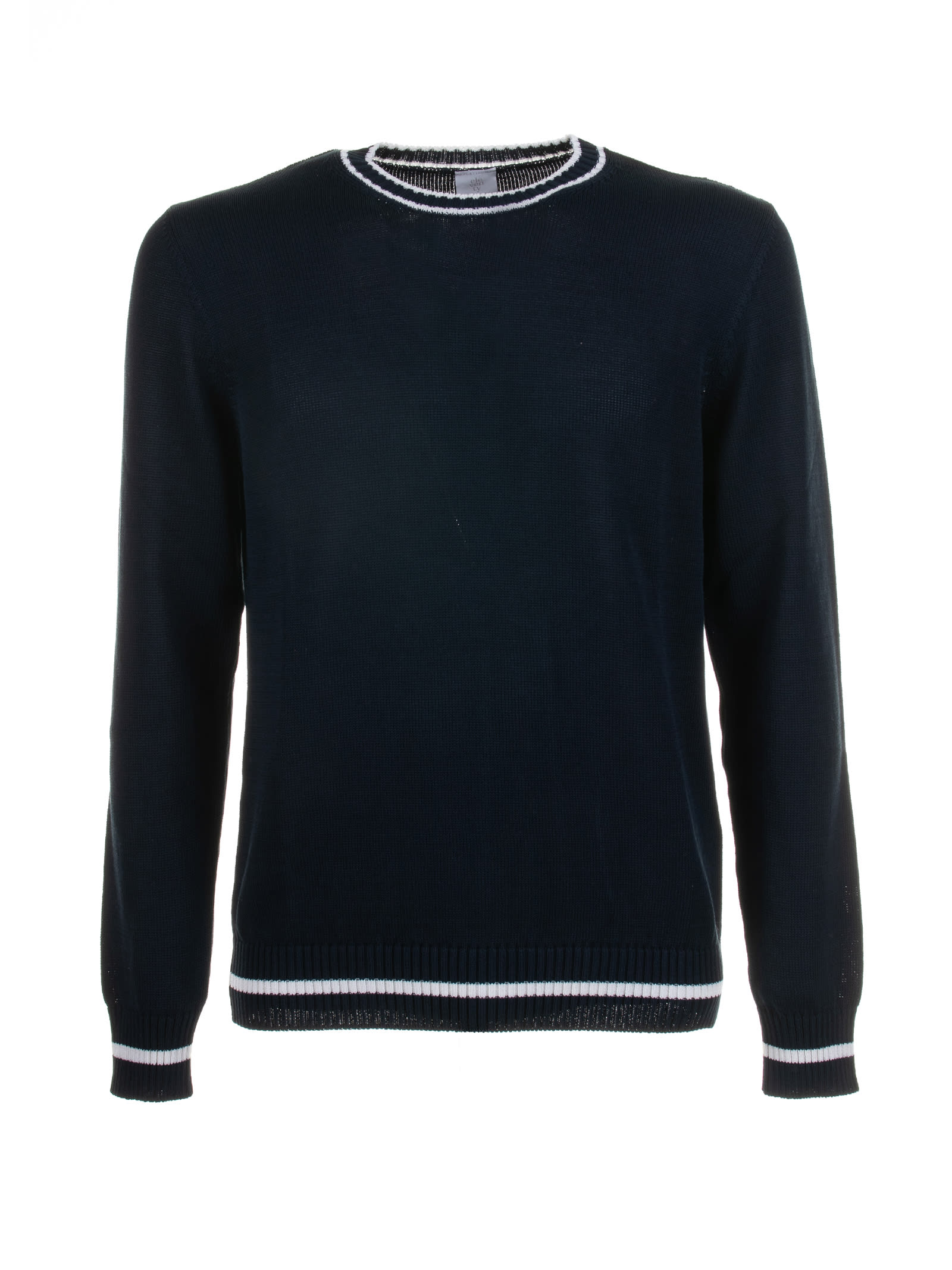 Shop Eleventy Navy Blue Crew Neck Sweater In Blu Bianco