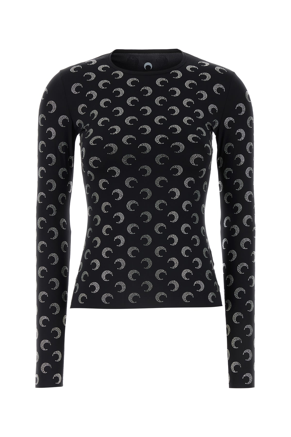 Rhinestoned Moon Jersey Second Skin Crewneck Top