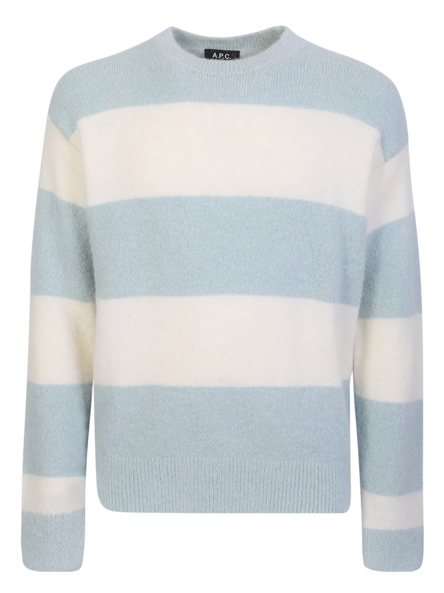 Shop Apc Striped Sky Blue/white Crewneck Sweater