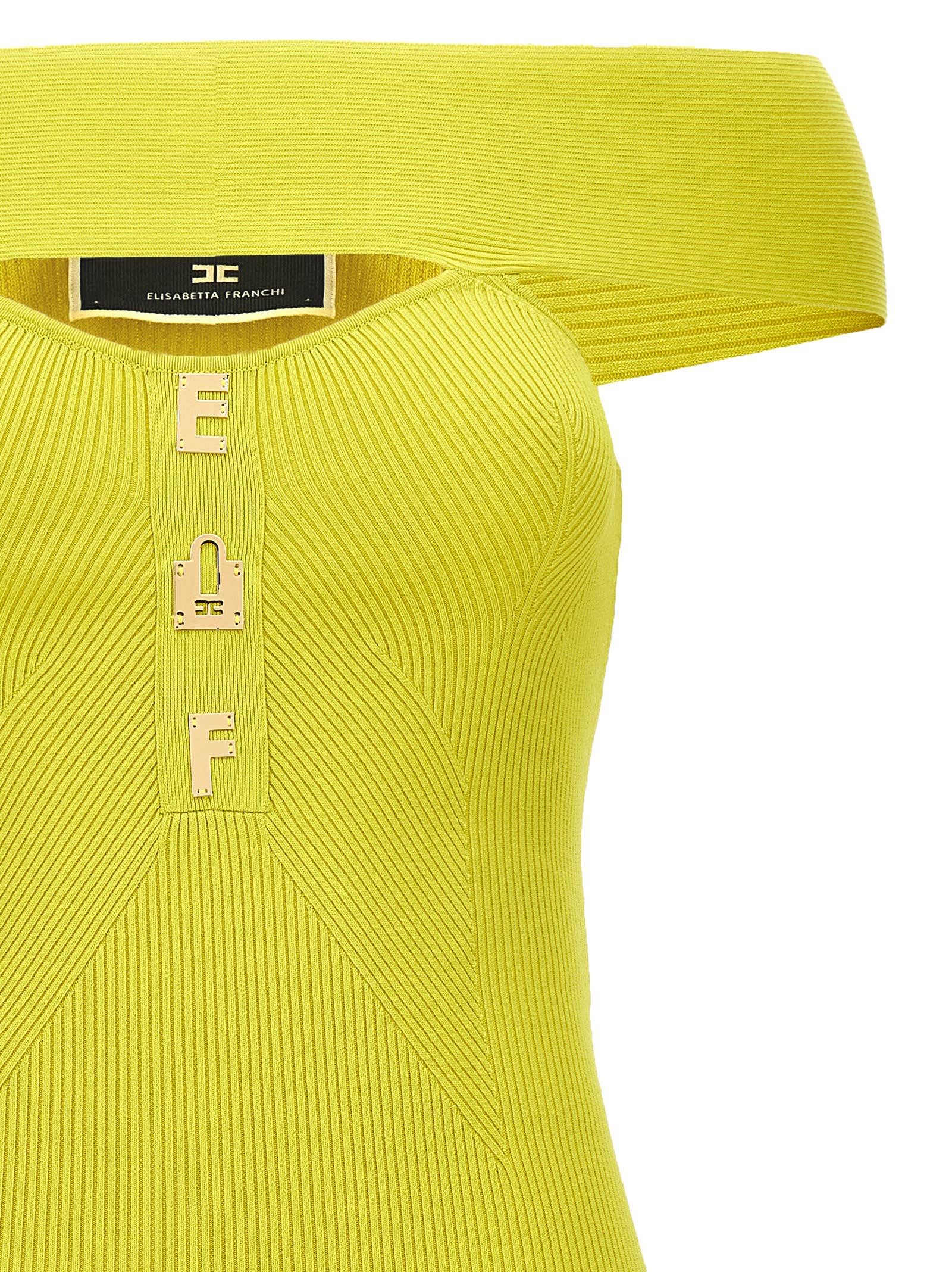 Shop Elisabetta Franchi Ribbed Plaque Dress In Lime