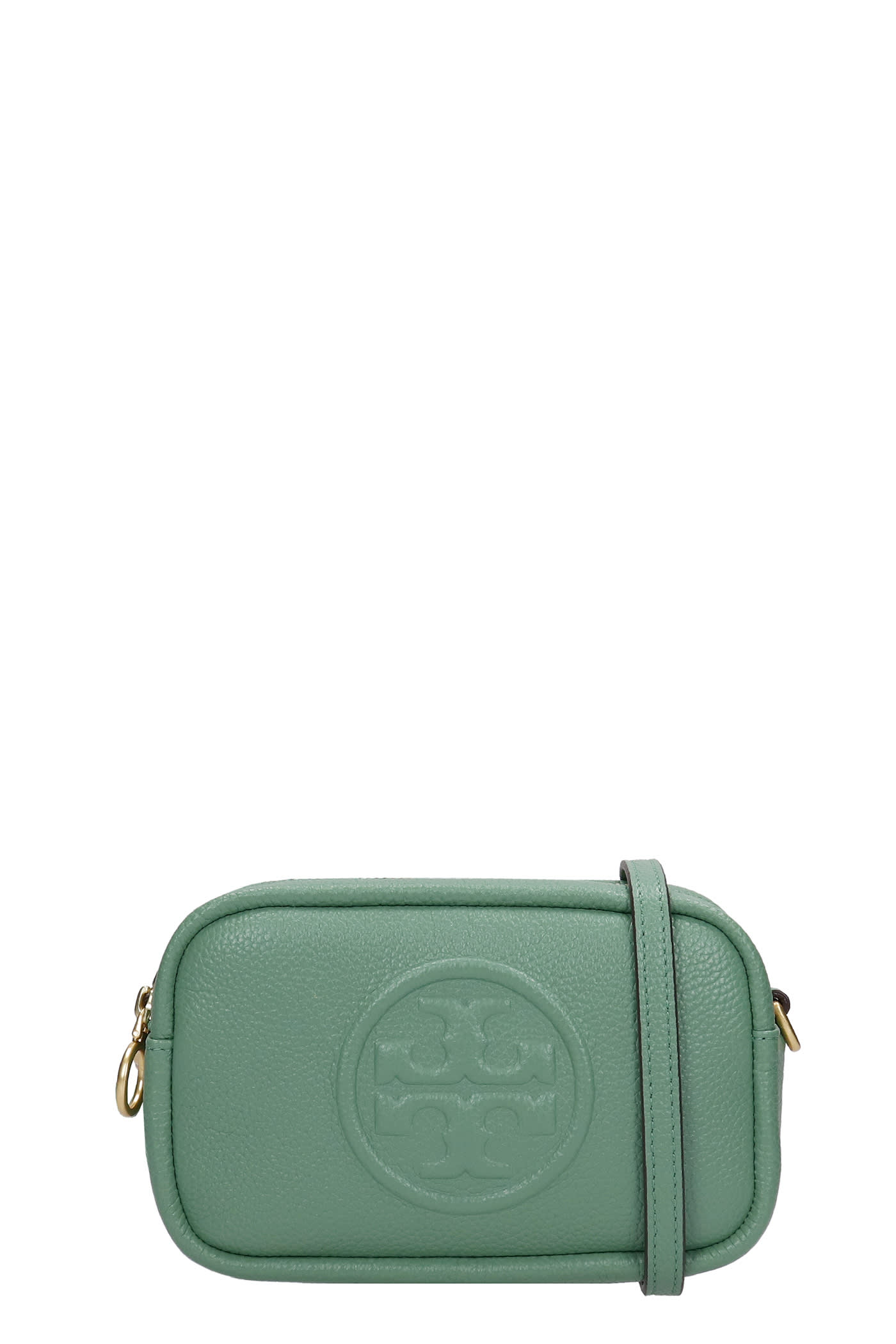 Tory Burch Perry Bombe Clutch In Green Leather