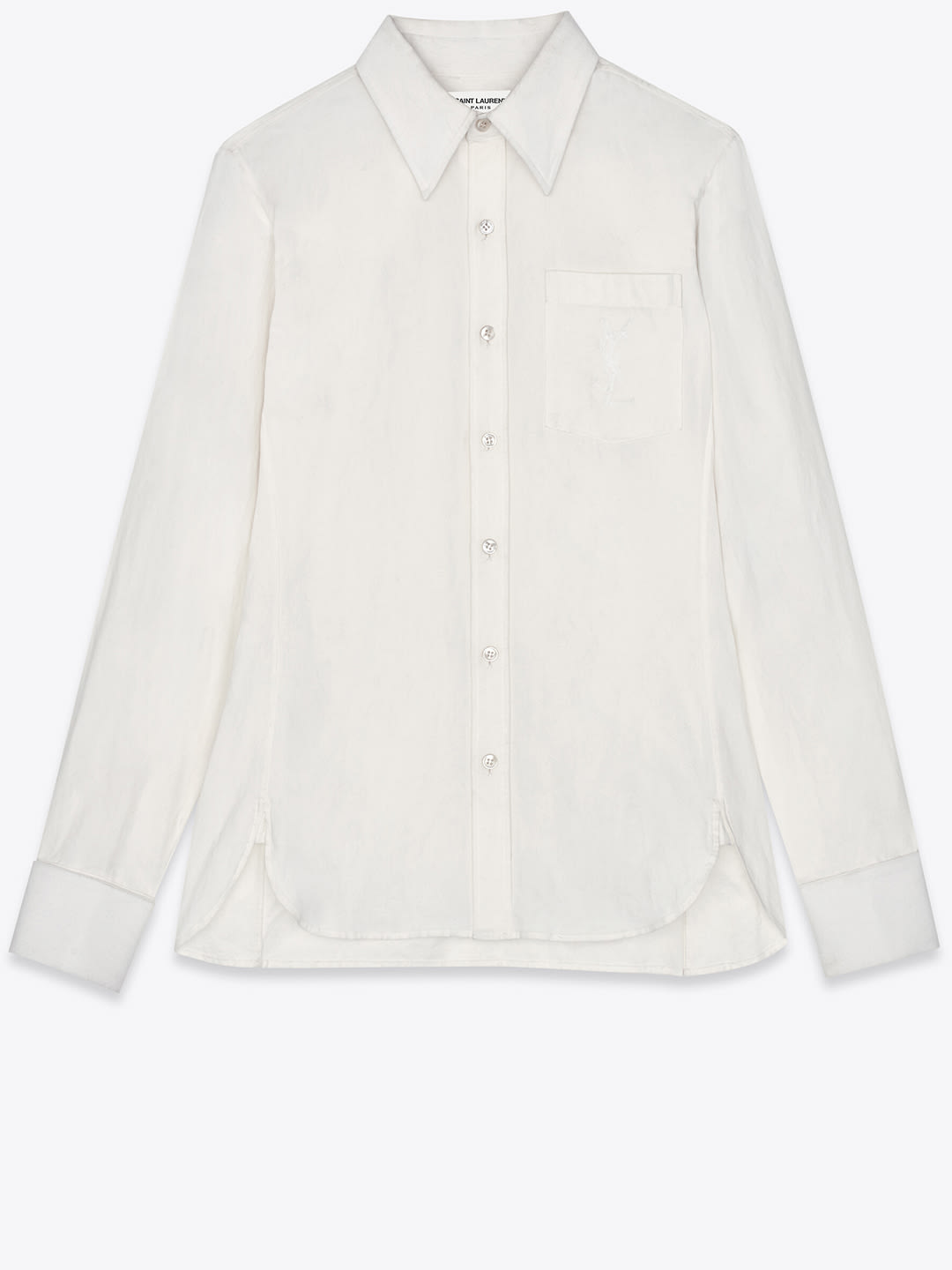 Saint Laurent Monogram Embroidered Shirt In Cotton And Linen