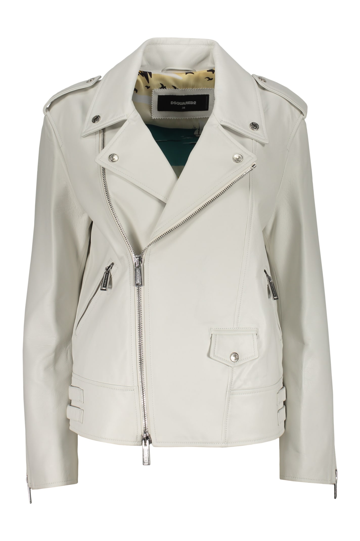 Shop Dsquared2 Leather Jacket In Ivory