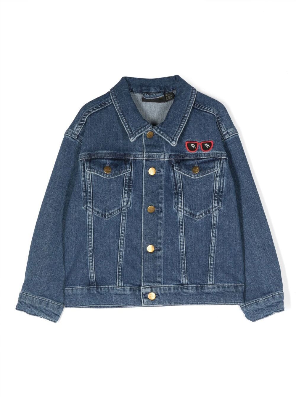 Mini Rodini Denim Embroidered Jacket In Blu