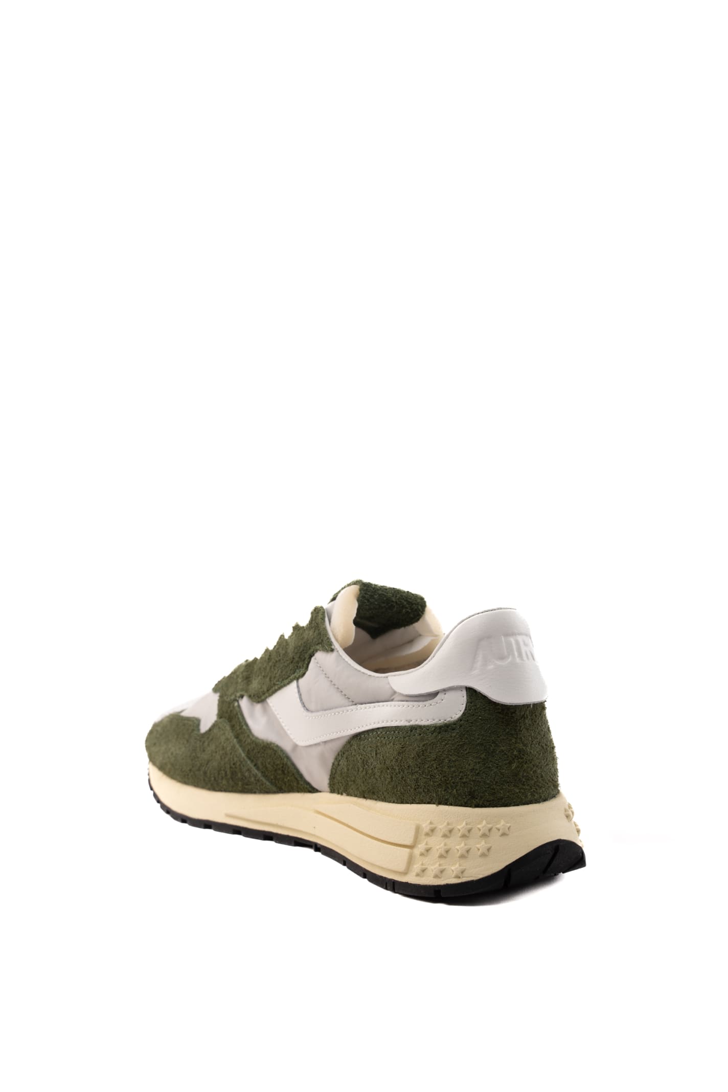 Shop Autry Reelwind Low Sneakers In White And Green Nylon And Suede In White/grey/green