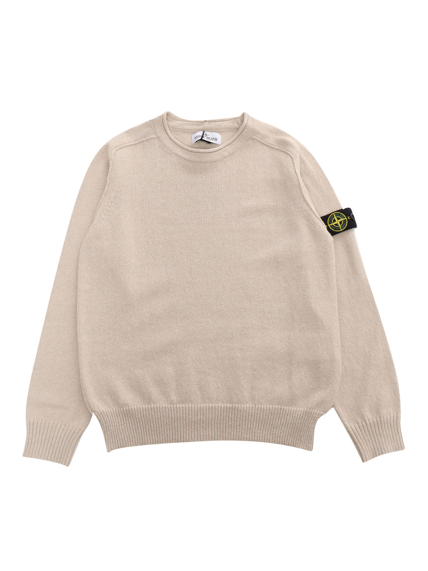 Shop Stone Island Junior Beige Sweater With Logo In White