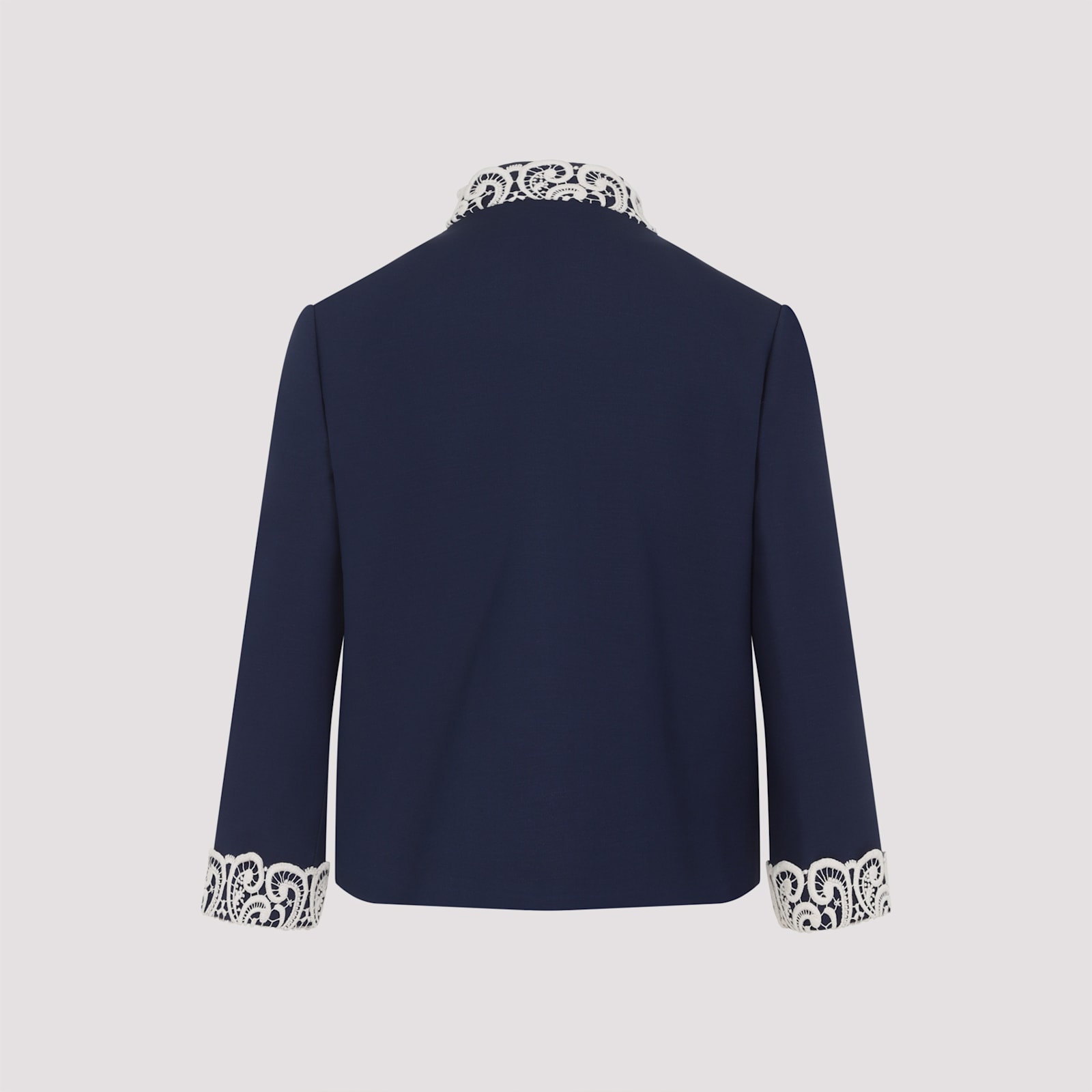 Valentino Lace-insert Virgin Wool Jacket In Blue