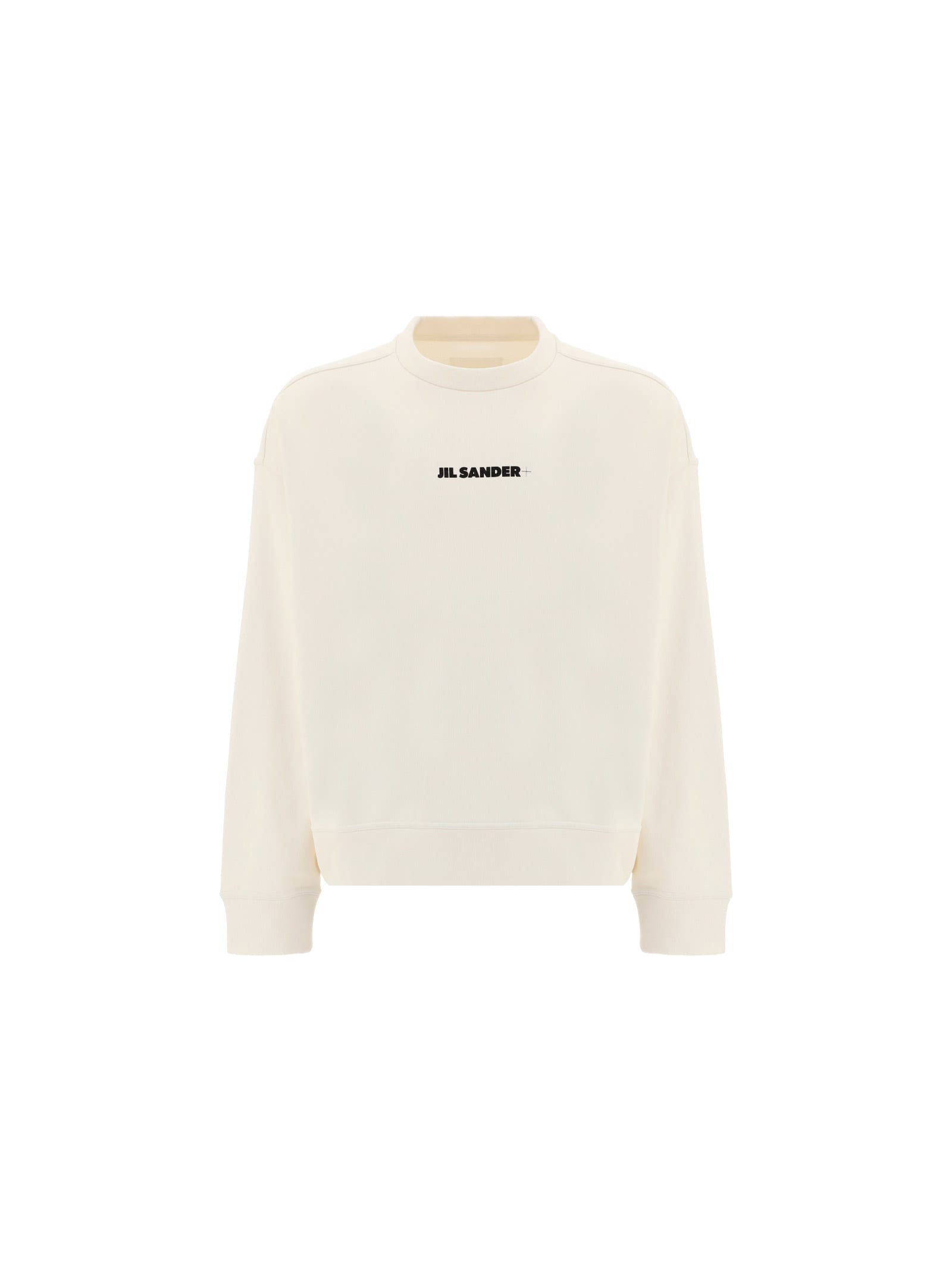 Jil Sander Crew Neck Long Sleeve Boxy Fit Printed Logo Sweatshirt In White