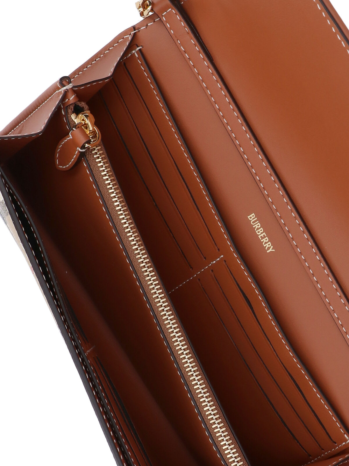 Burberry Beige Fabric Wallet With Multicolor Check Pattern In Brown