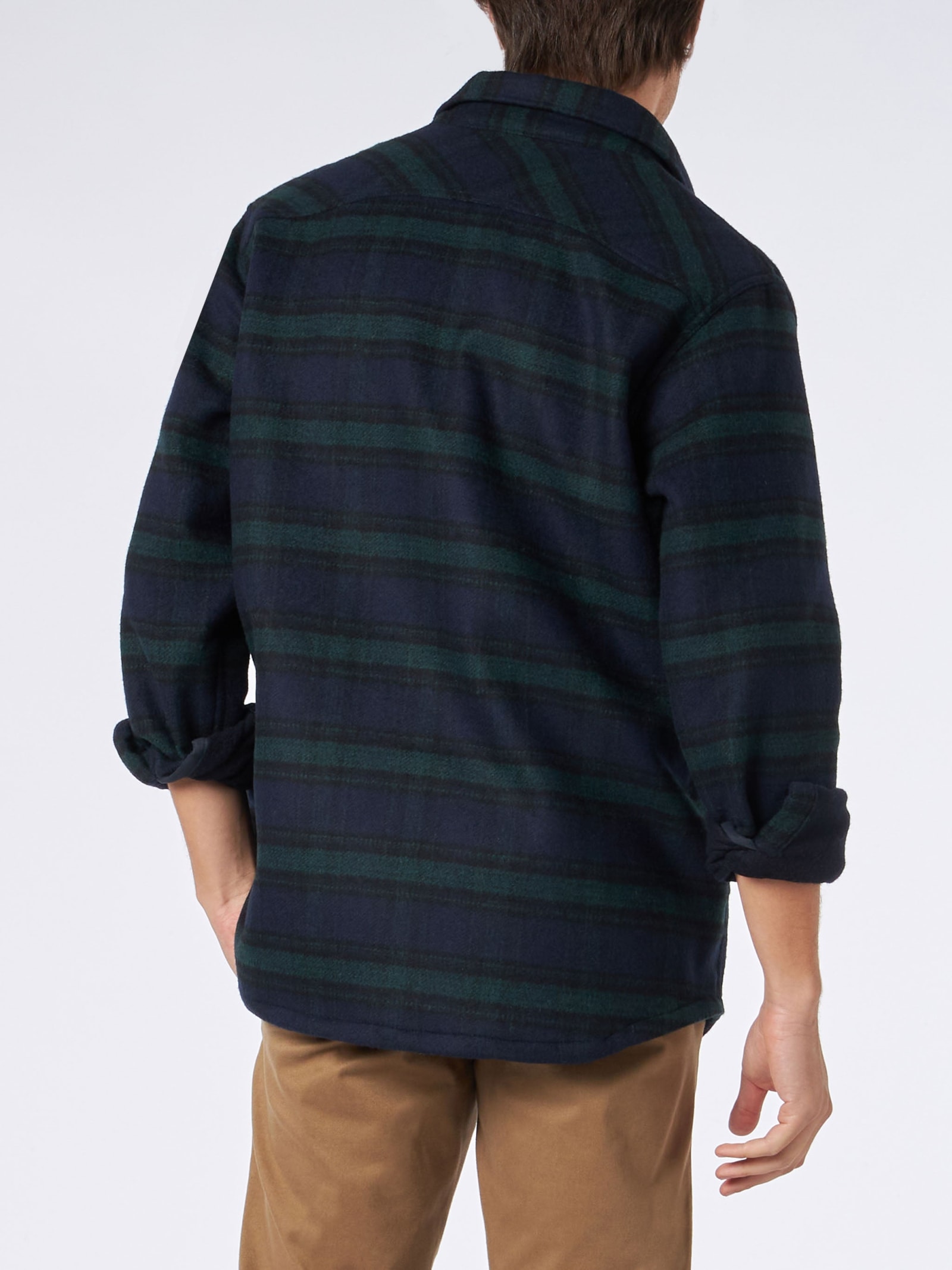 Mc2 Saint Barth Man Wooly Tartan Overshirt With Pockets And Patches In Blue