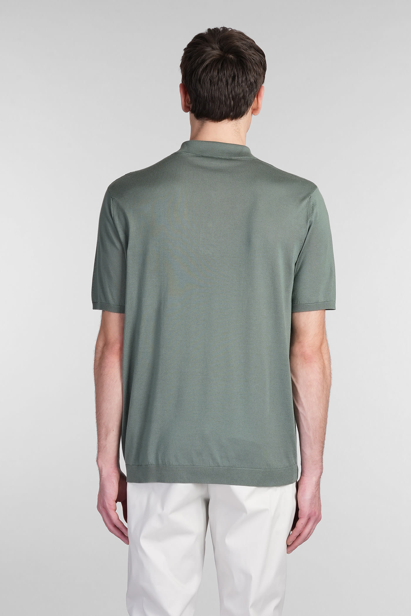 Roberto Collina Ribbed Collar Polo Shirt With Short Sleeves In Green
