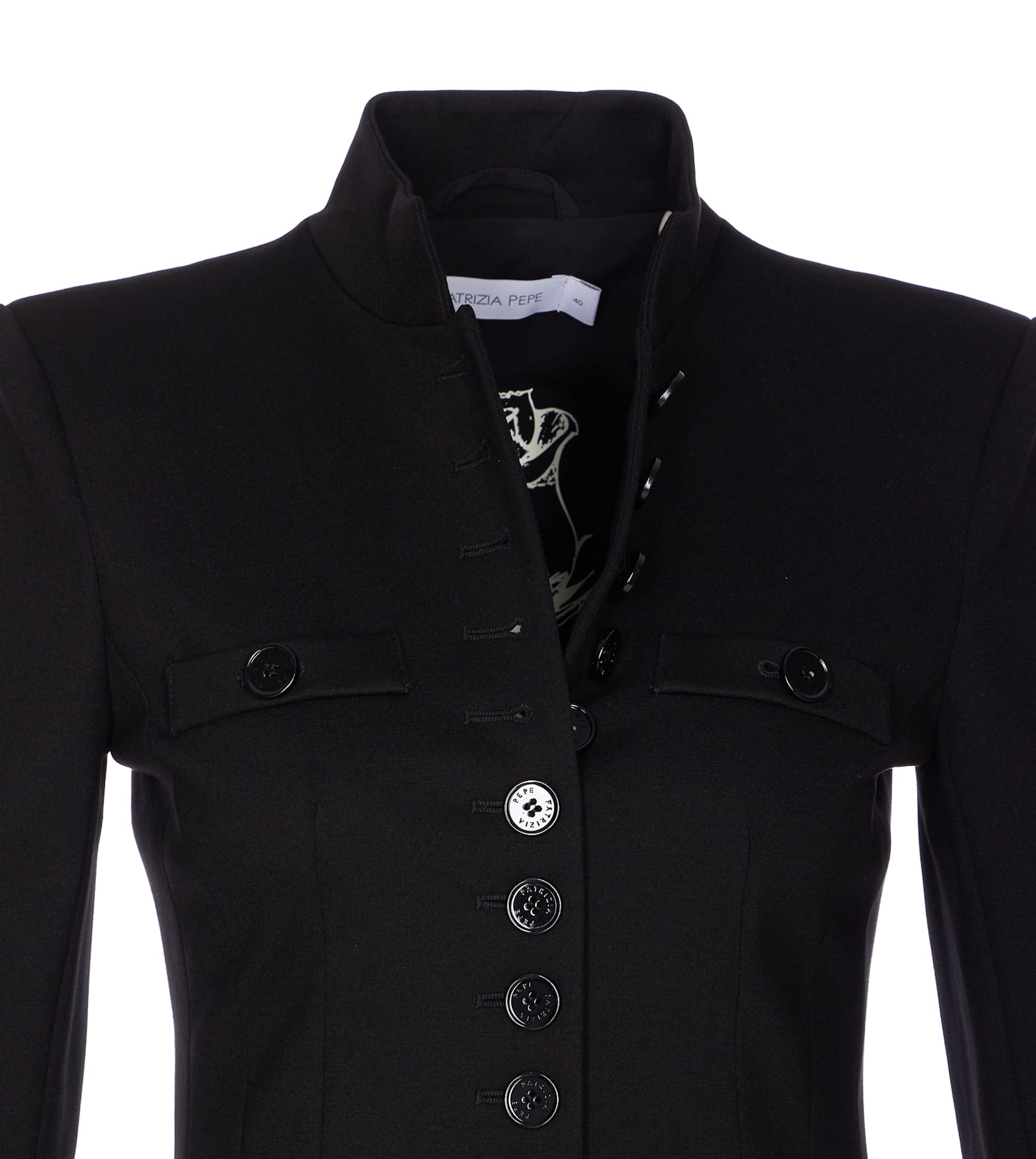 Patrizia Pepe Tailored Black Jacket With High Collar And Decorative Details In Black