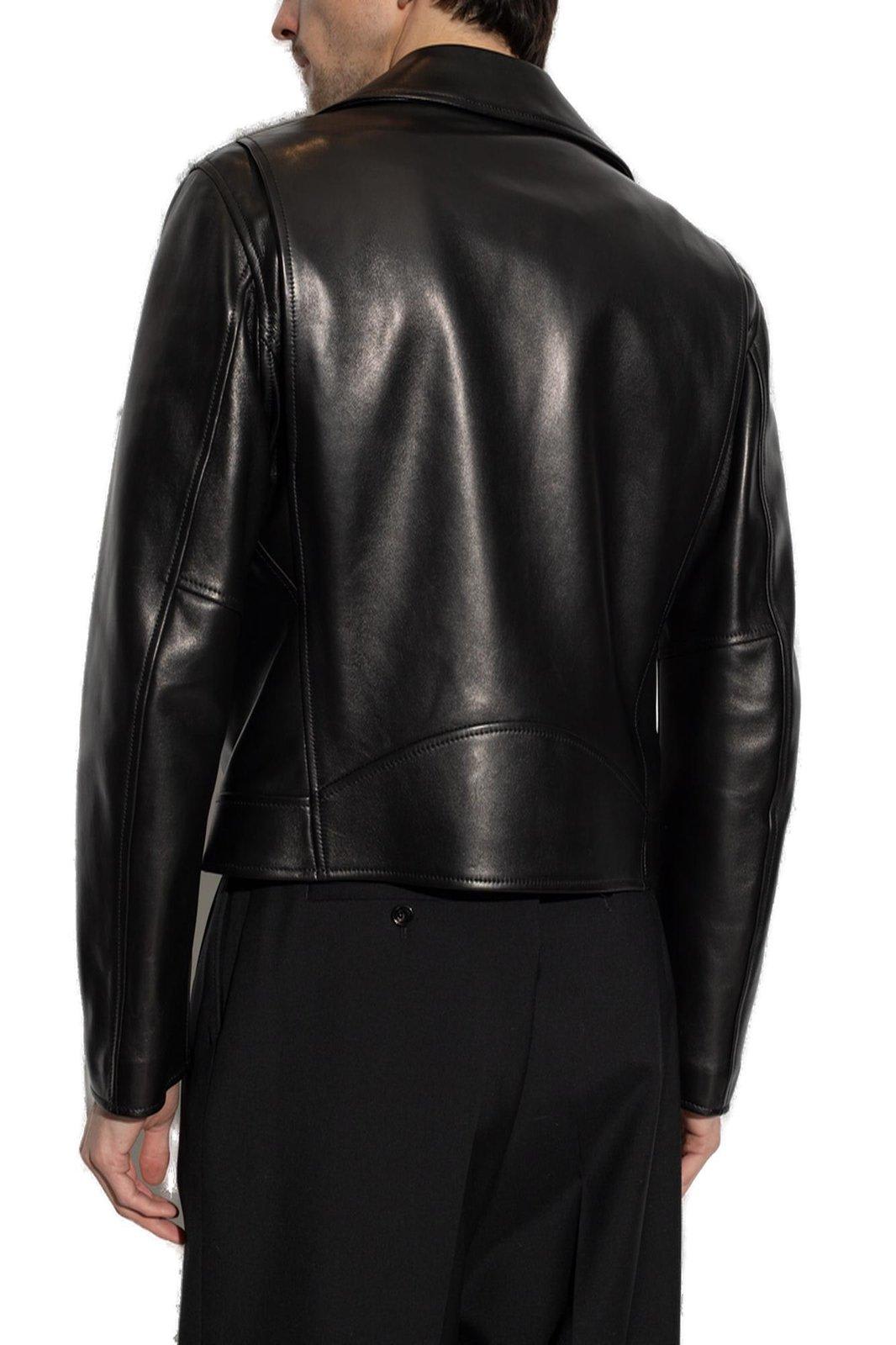 Versace Leather Zip-up Biker Jacket In Black | ModeSens
