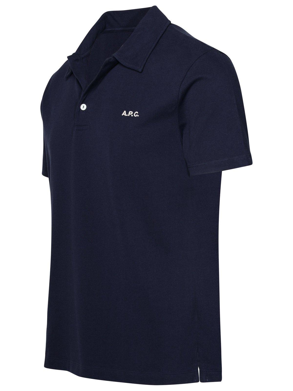 Shop Apc Logo Embroidered Short-sleeved Polo Shirt In Iak Dark Navy