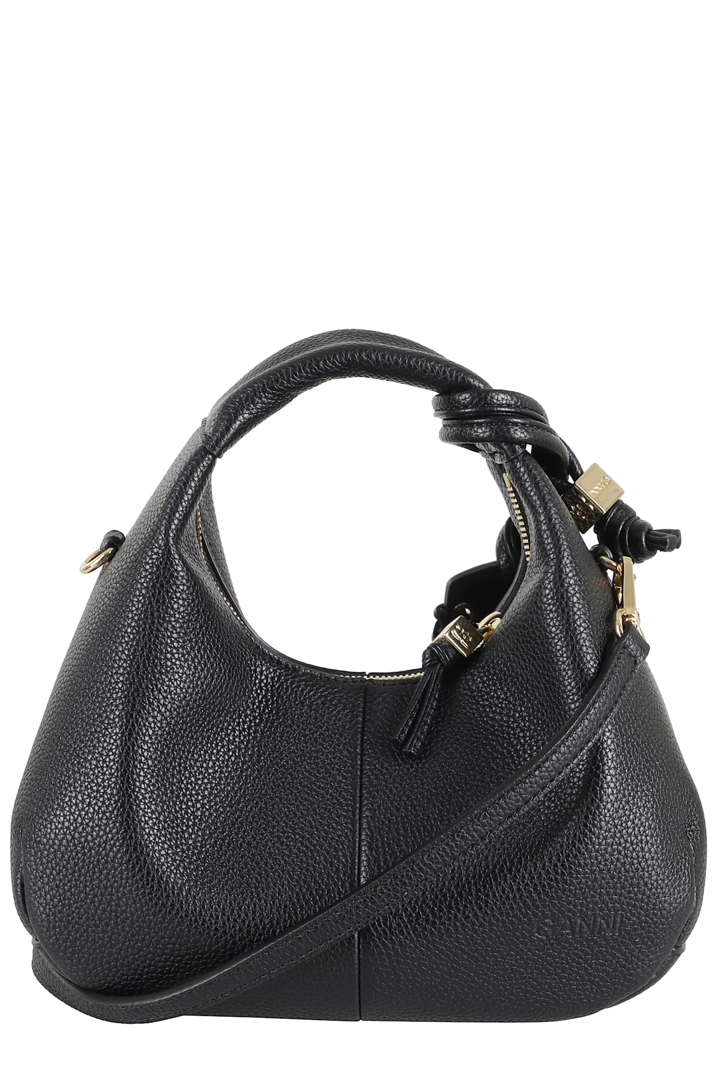 Ganni Hobo Mini Grained In Black