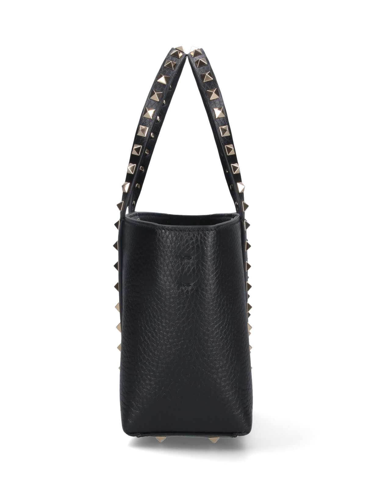 Valentino Garavani Rockstud Mini Tote In Hammered Leather In Black