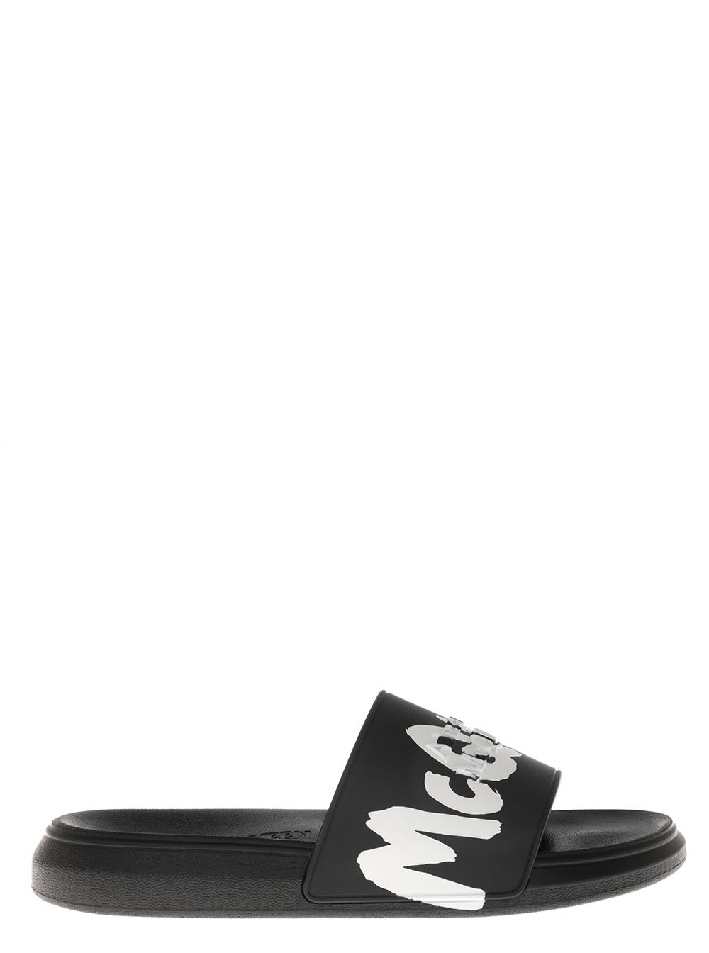 Alexander McQueen Black Rubber Slide Sandals With Logo