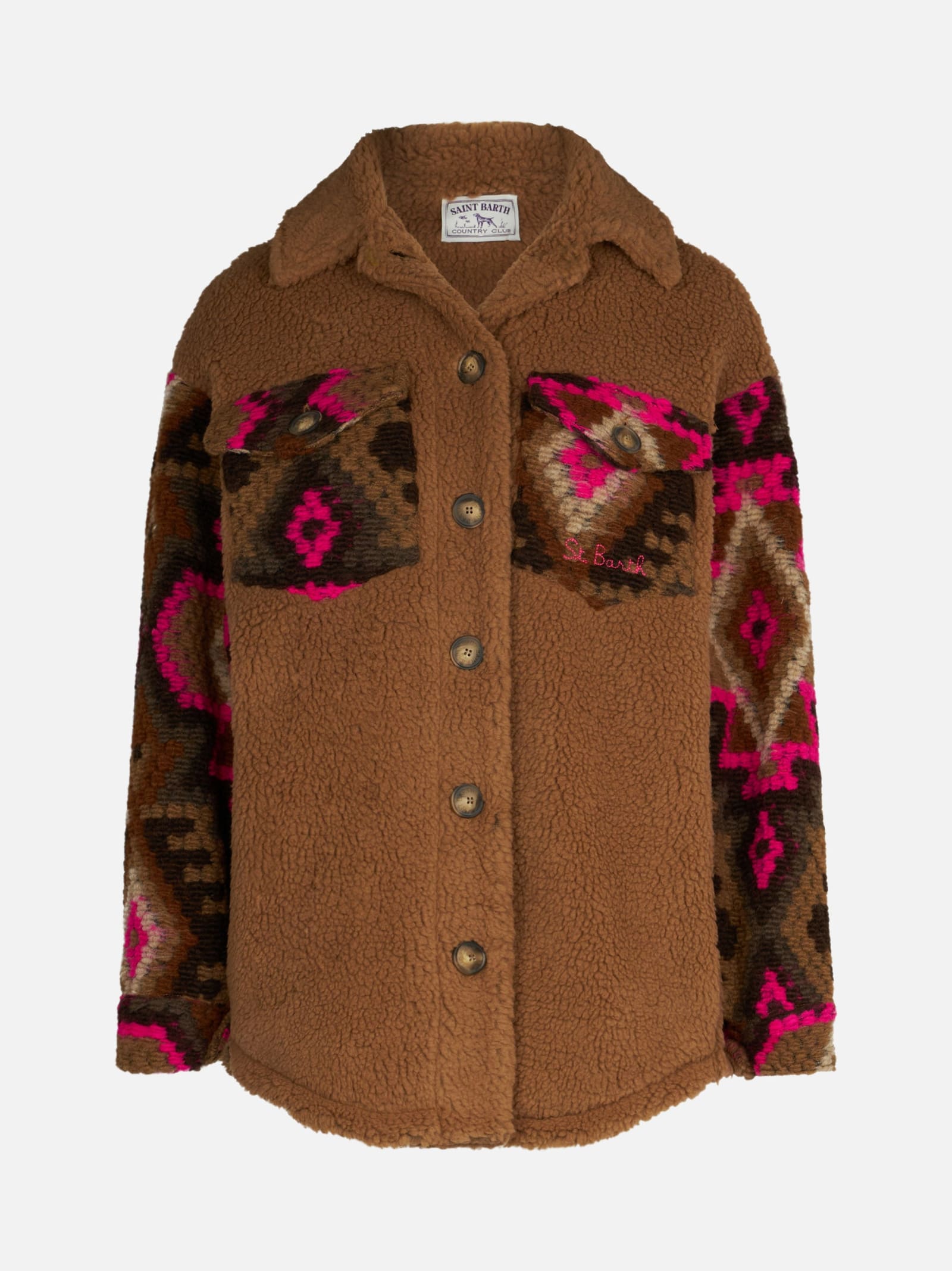 MC2 SAINT BARTH WOMAN SHERPA OVERSHIRT WITH ETHNIC PRINT