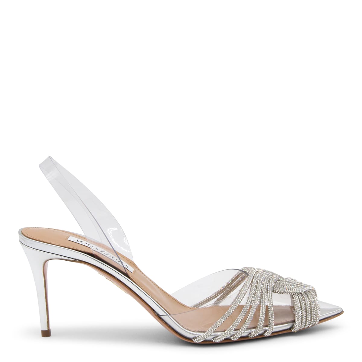 AQUAZZURA CLEAR AND SILVER-TONE LEATHER GATSBY SLING PUMPS