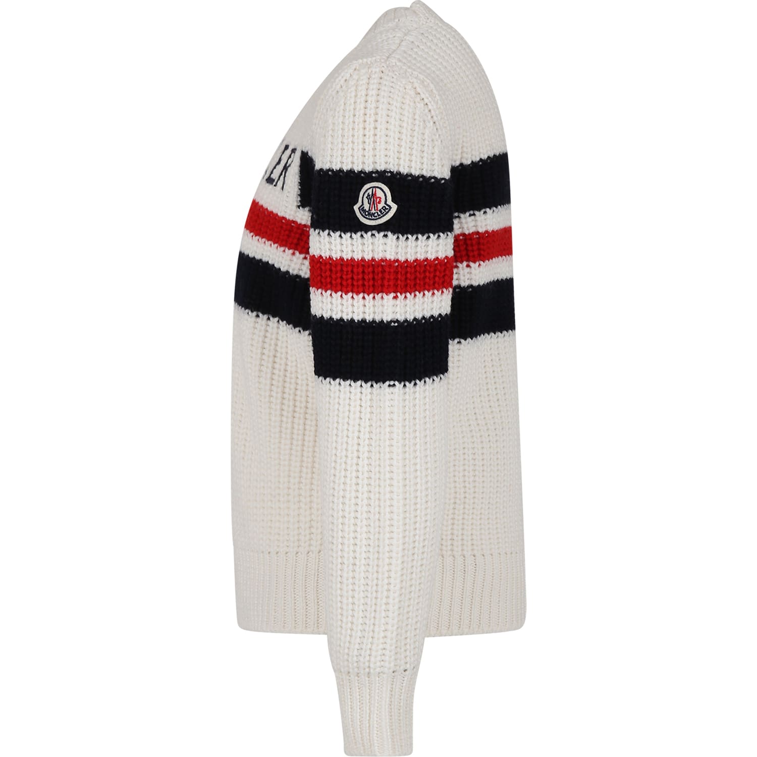 Shop Moncler Ivory Sweater For Boy With Logo