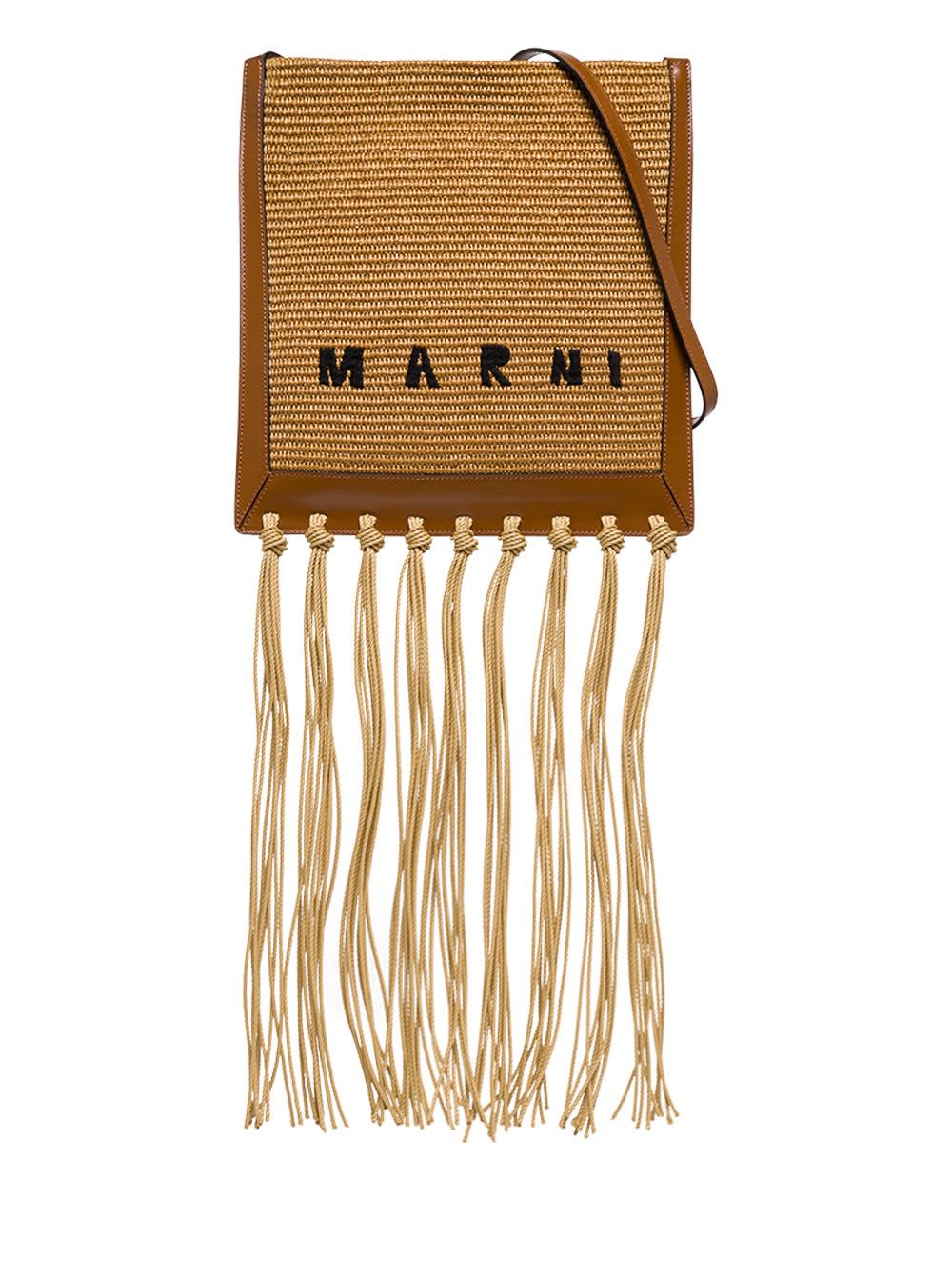 Marni CROSSBODY BAG IN RAFFIA AND LEATHER WITH FRINGES