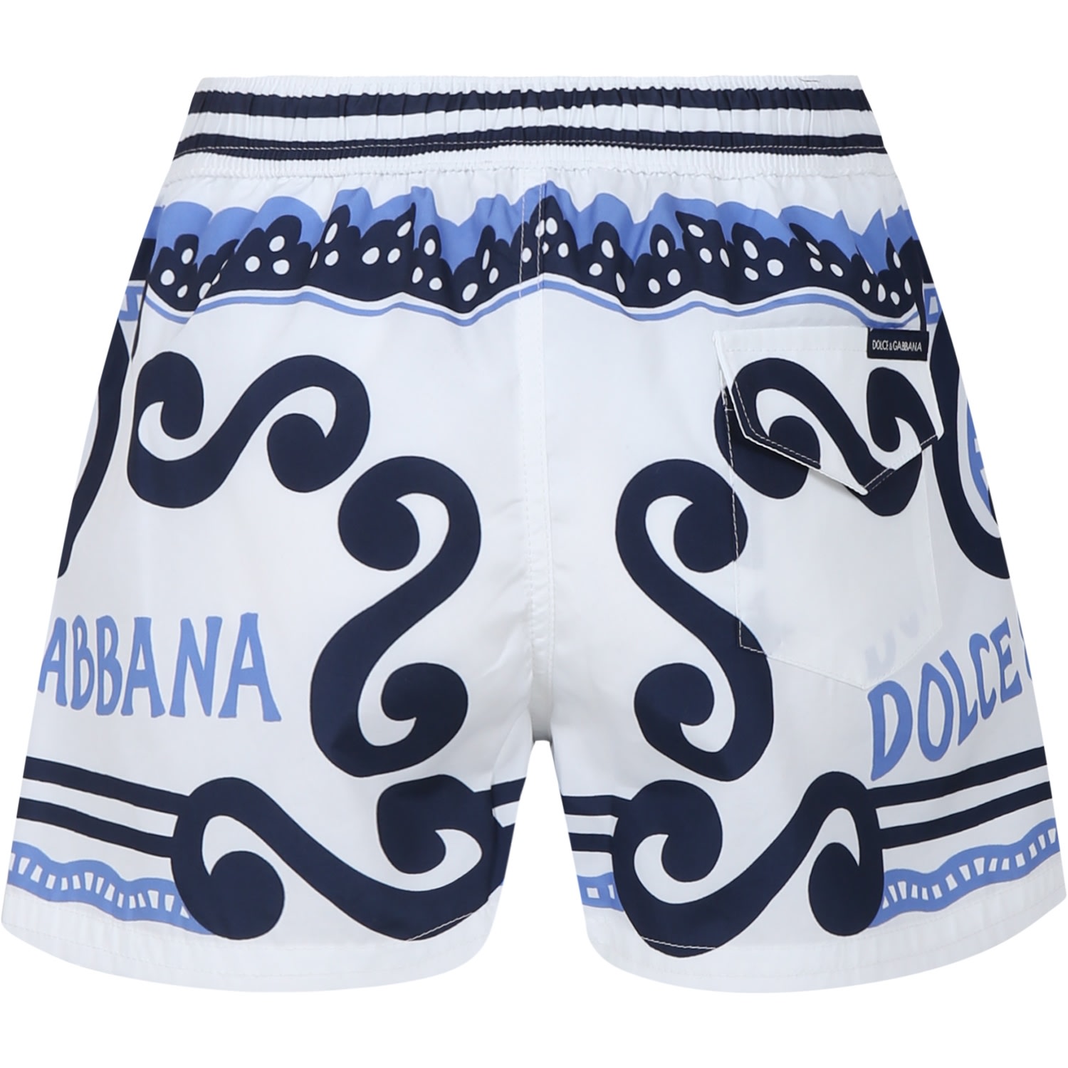 Shop Dolce & Gabbana White Swimsuit For Boy With Bandana Print And Logo