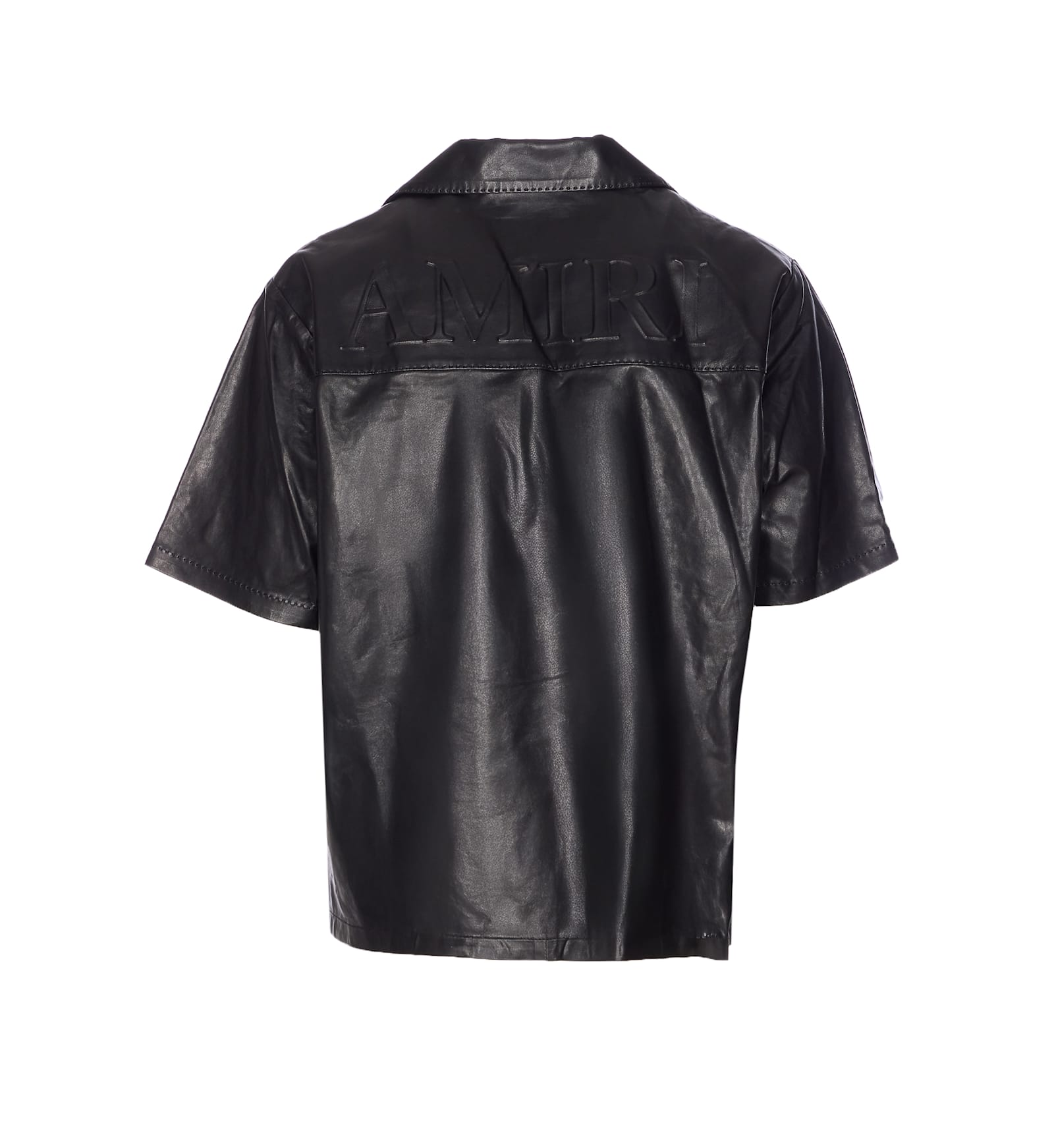 Amiri Short Sleeve Leather Jacket With Chest Pocket In Black