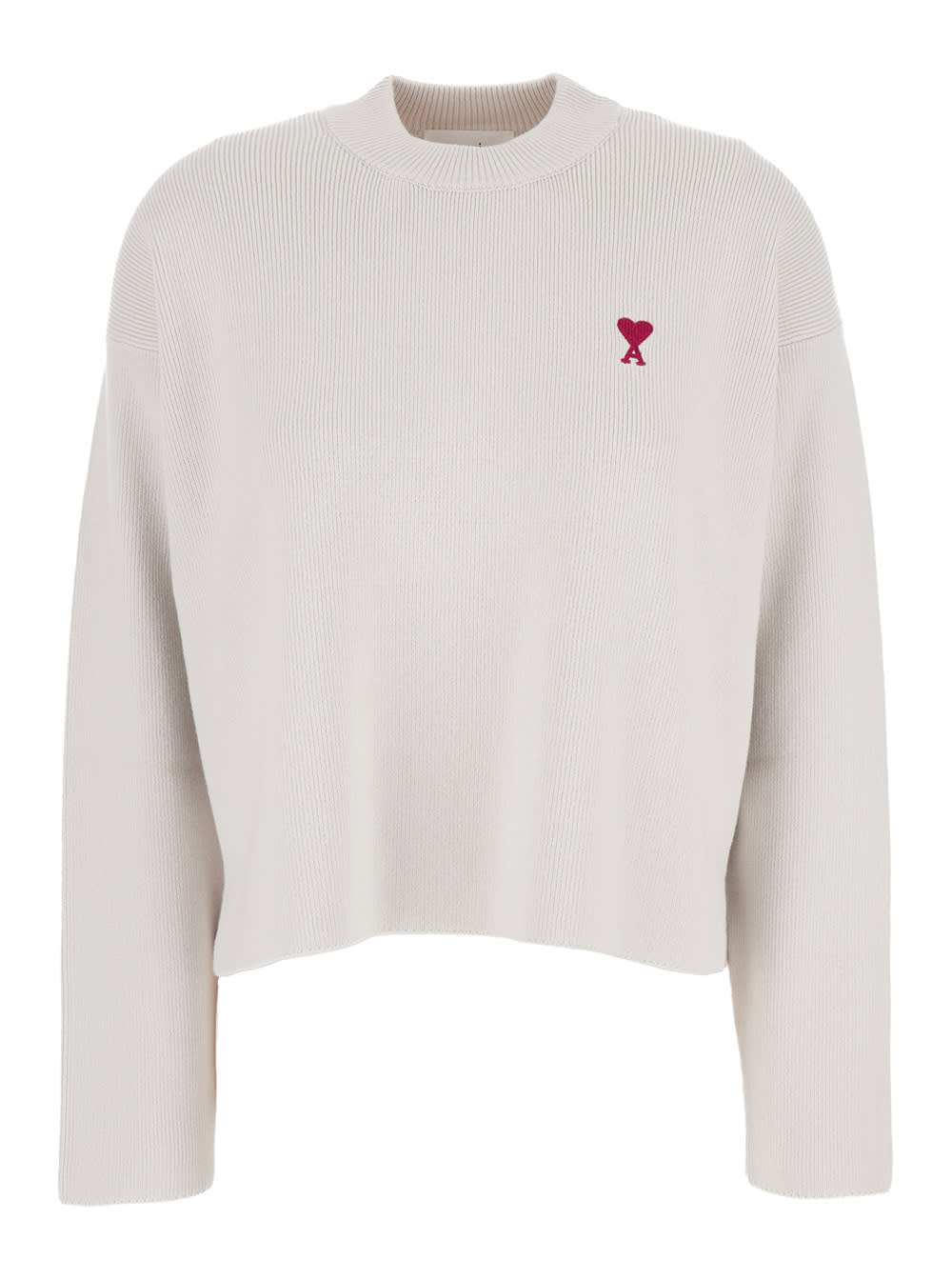 AMI ALEXANDRE MATTIUSSI WHITE CREWNECK SWEATER WITH SIGNATURE AMI DE COEUR LOGO IN COTTON BLEND WOMAN