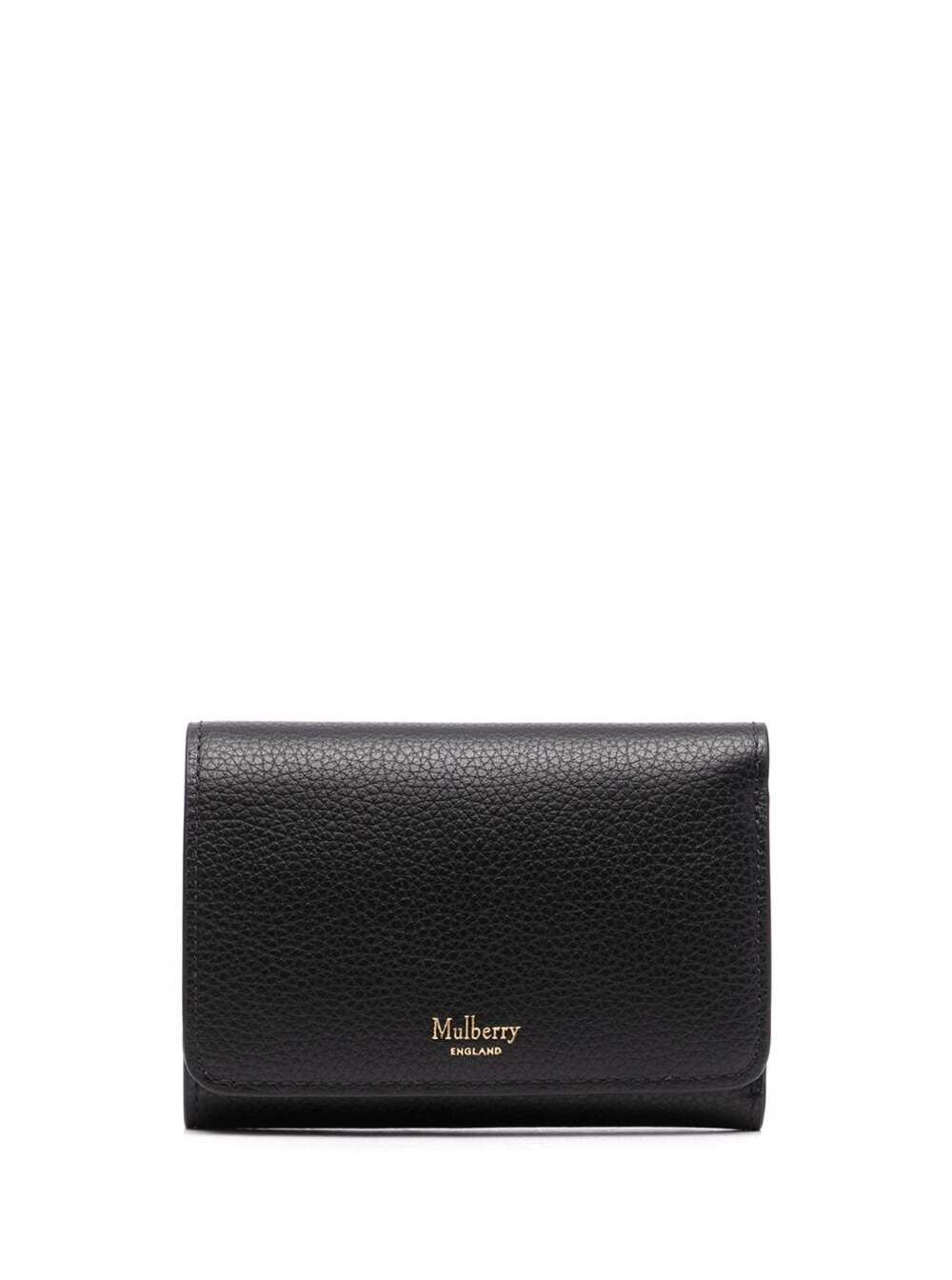 Shop Mulberry Black Wallet With Logo And Button Fastening In Grained Leather Woman