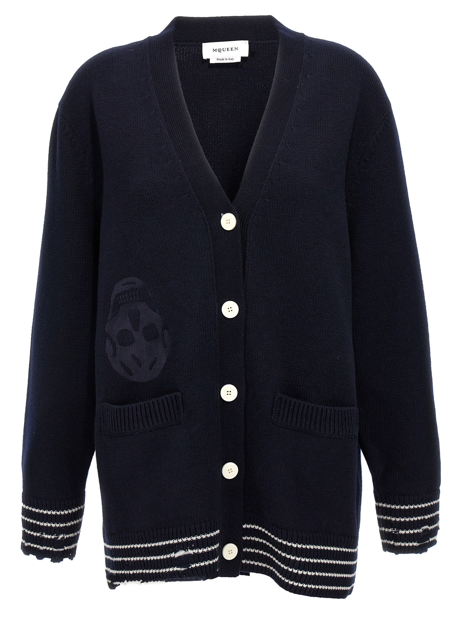 Shop Alexander Mcqueen Inverted Skull Cardigan In Blue