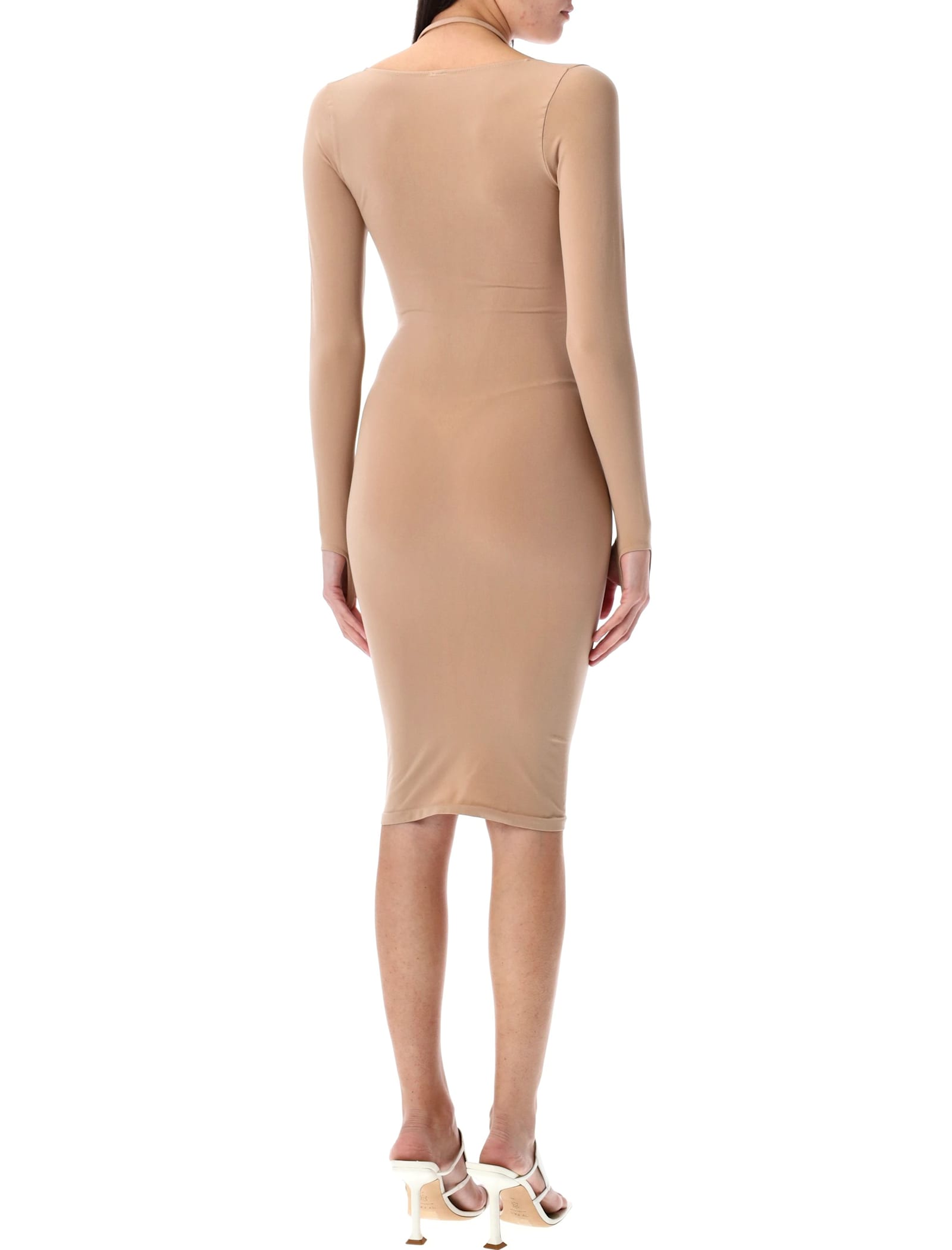 Andreädamo Andreâdamo Sculpting Jersey Midi Dress With Square Neckline In Nude