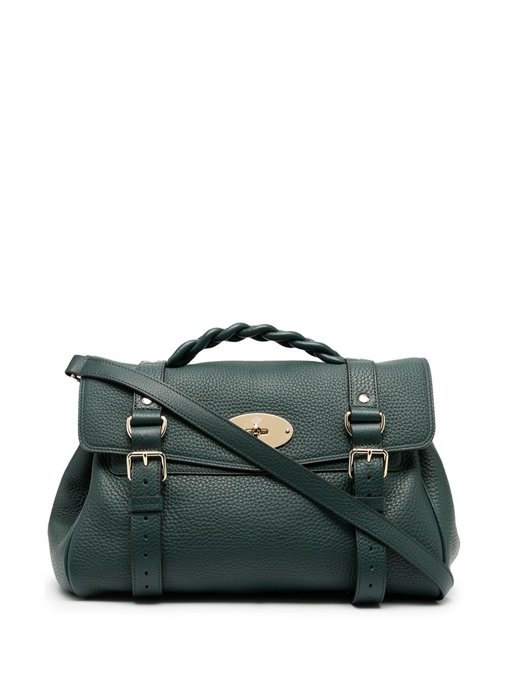 Shop Mulberry Womans Alexa Heavy Green Leather Handbag
