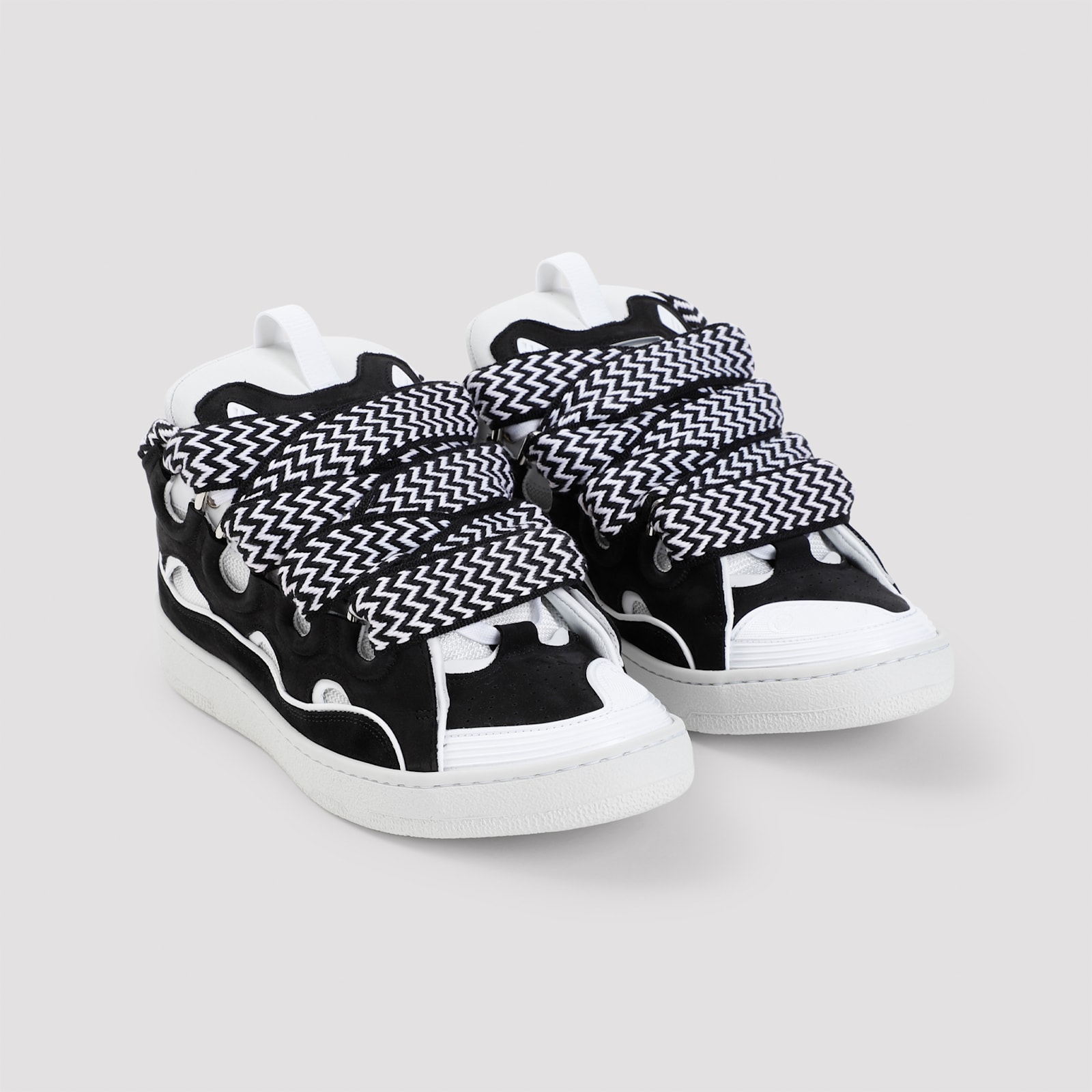 Lanvin Multicolor Leather And Fabric Curb Sneakers In Multi