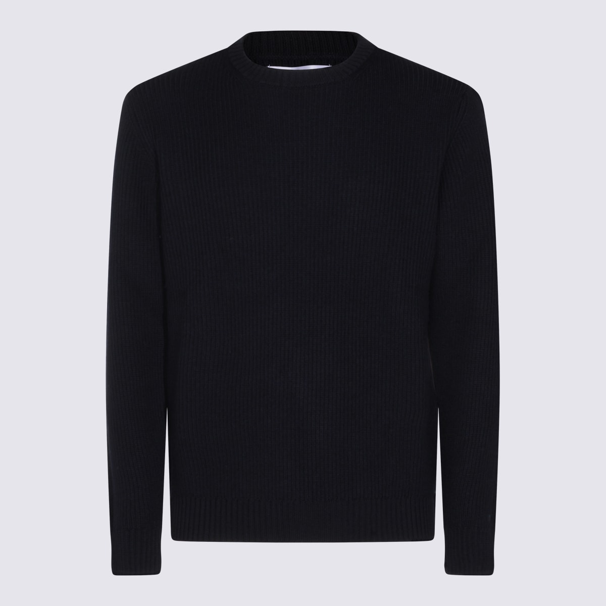 Seven Gauge Dark Blue Wool Knitwear In Black