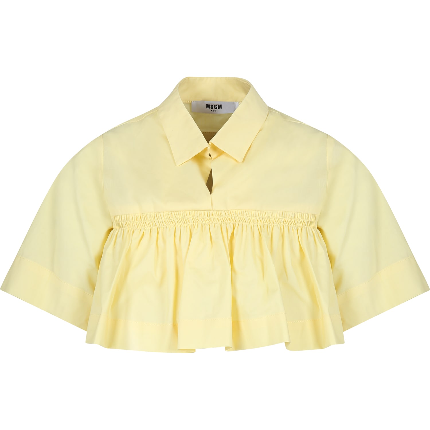 Shop Msgm Yellow Crop Shirt For Girl With Logo