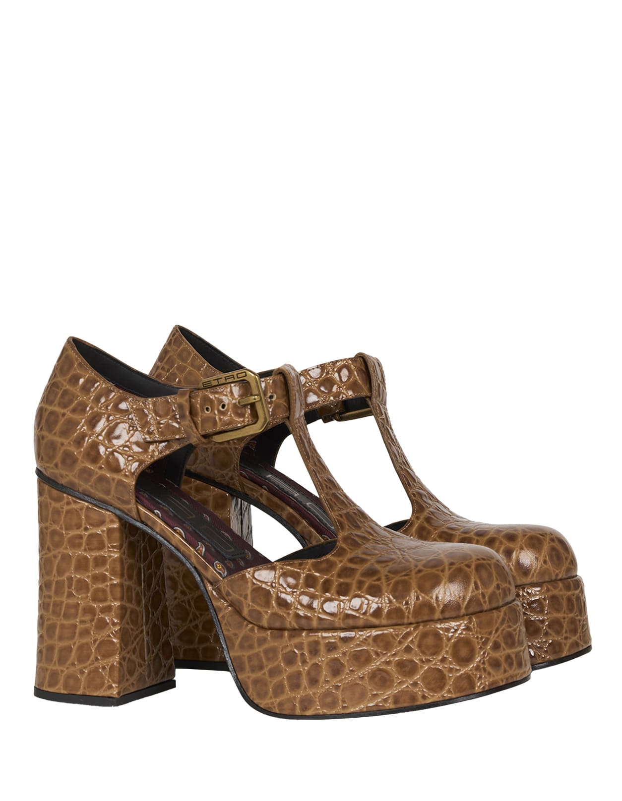 Shop Etro Light Brown Printed Leather Mary Jane Platform Sandals