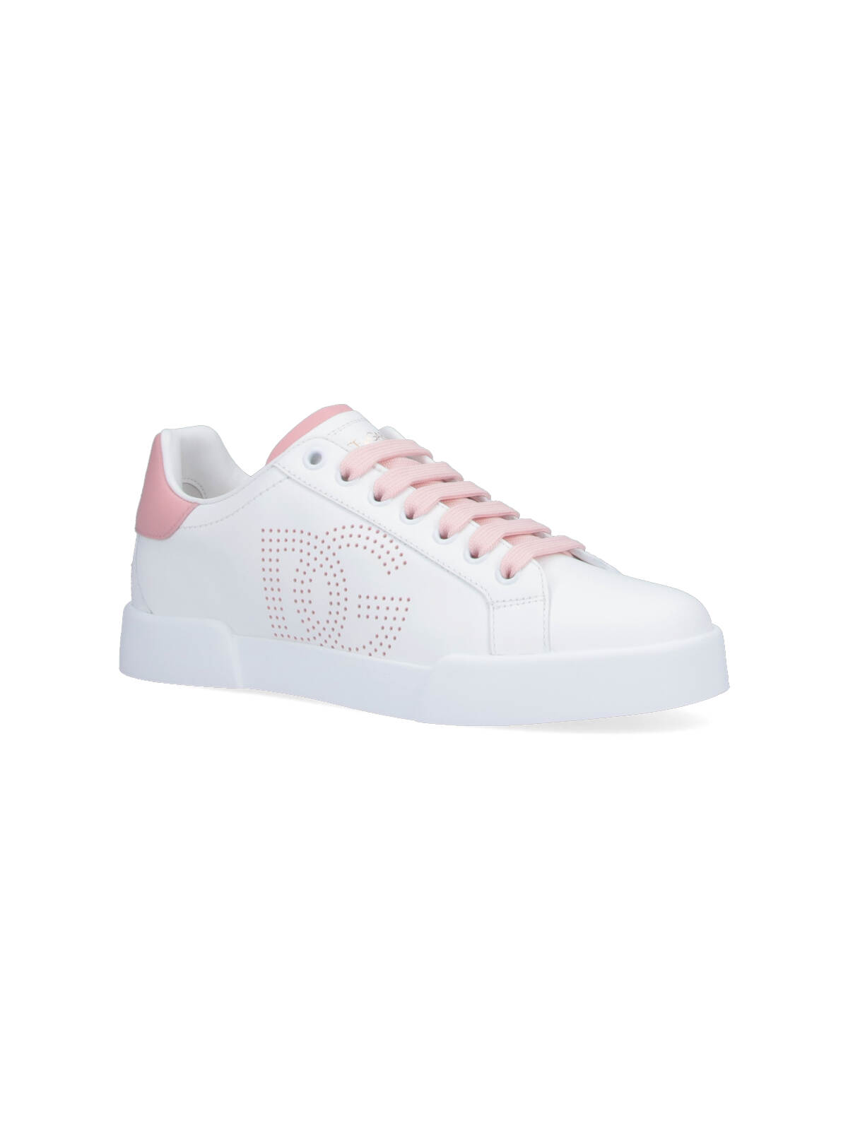 Dolce & Gabbana Portofino Low-top Leather Sneakers With Lateral Monogram In Pink