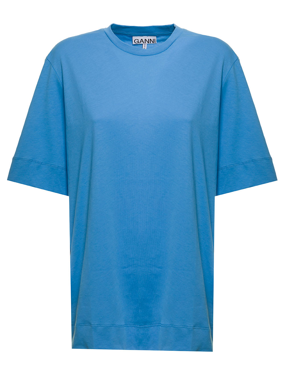Ganni Woman Light Blue Cotton Crew Neck T-shirt