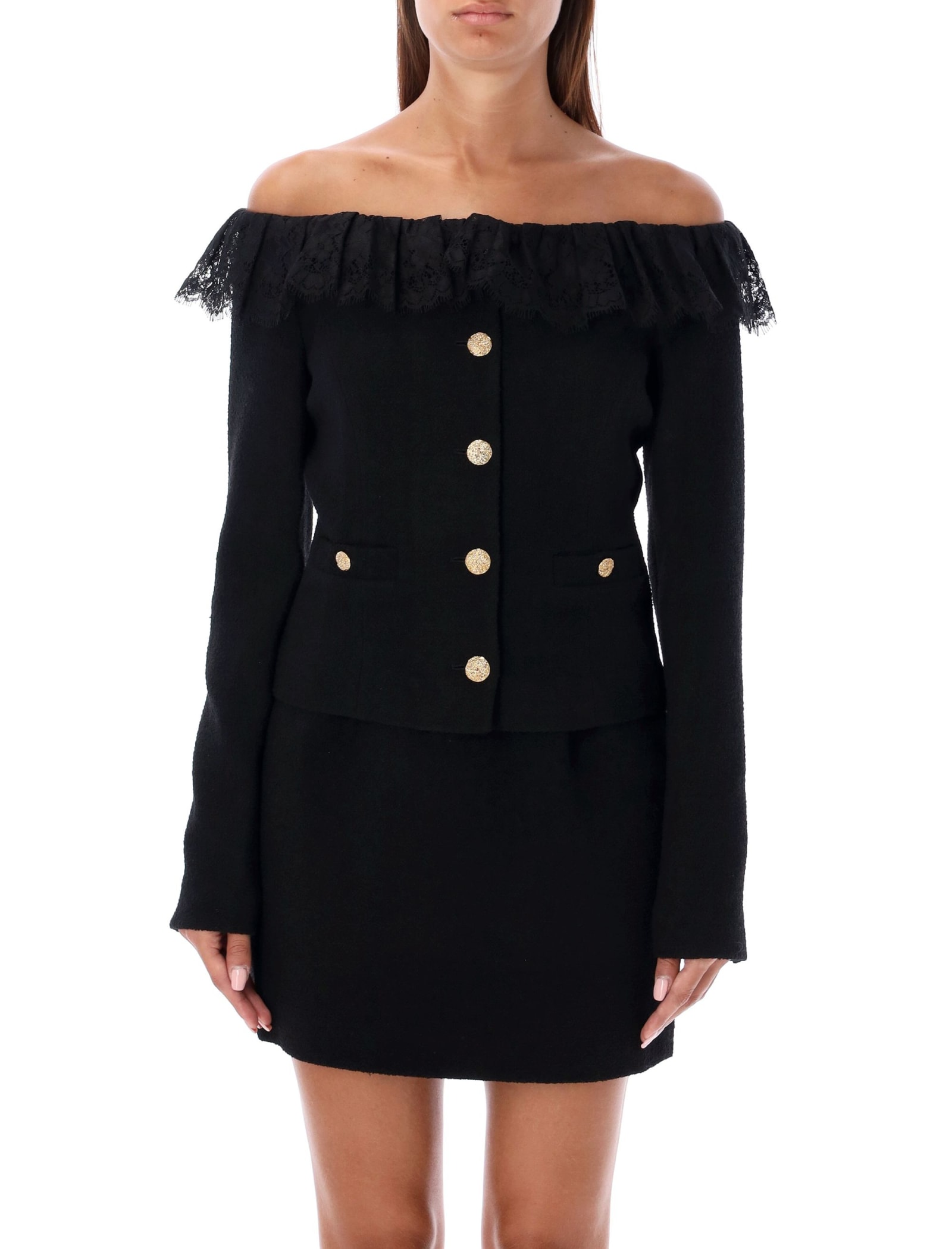 Shop Alessandra Rich Off-shoulder Jacket In Black