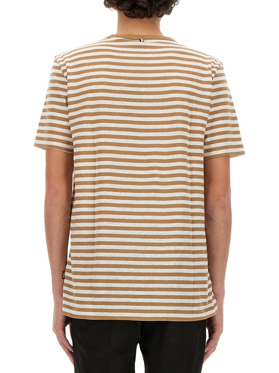 Shop Hugo Boss Striped T-shirt In Beige