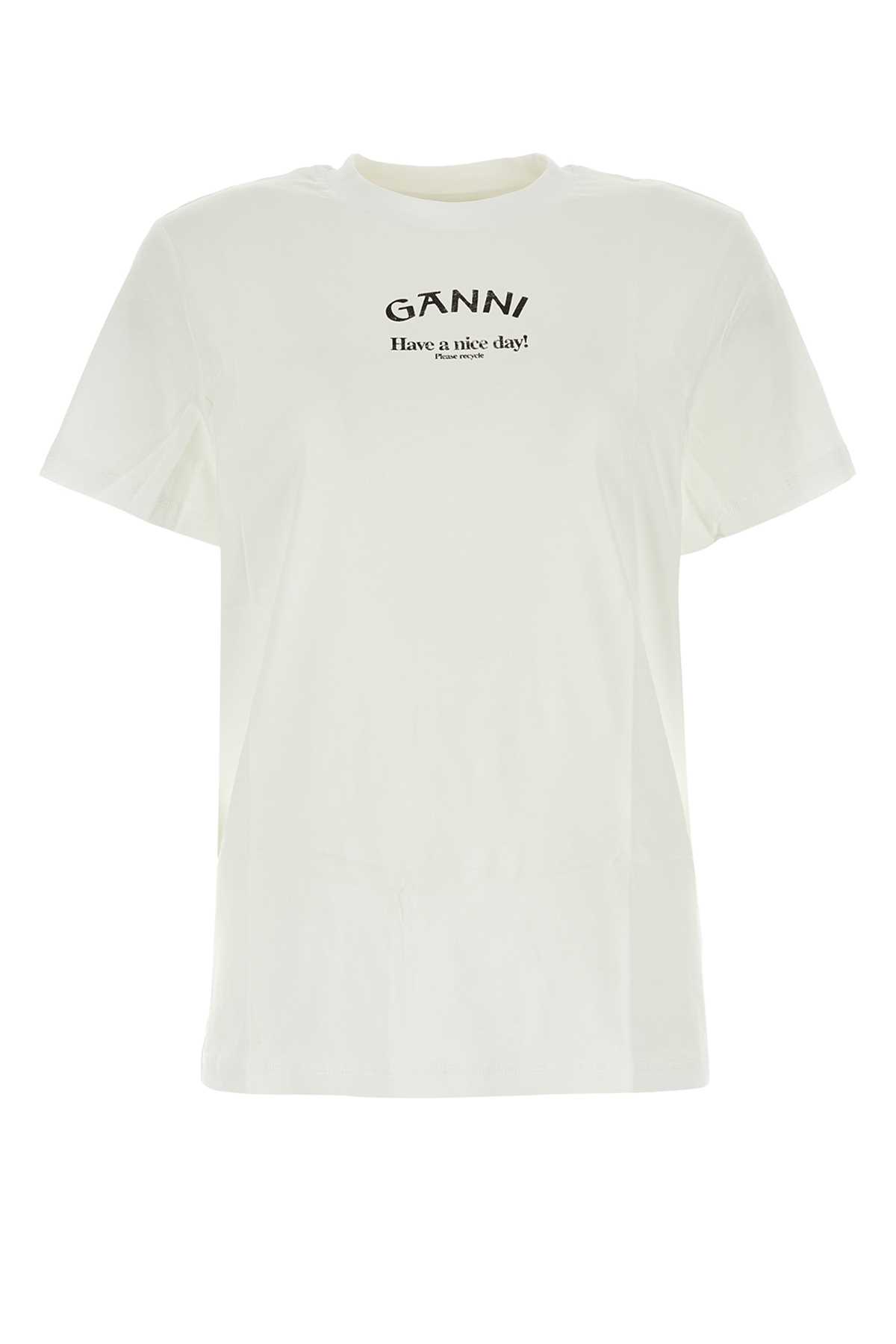 Ganni White Cotton T-shirt In Brightwhite