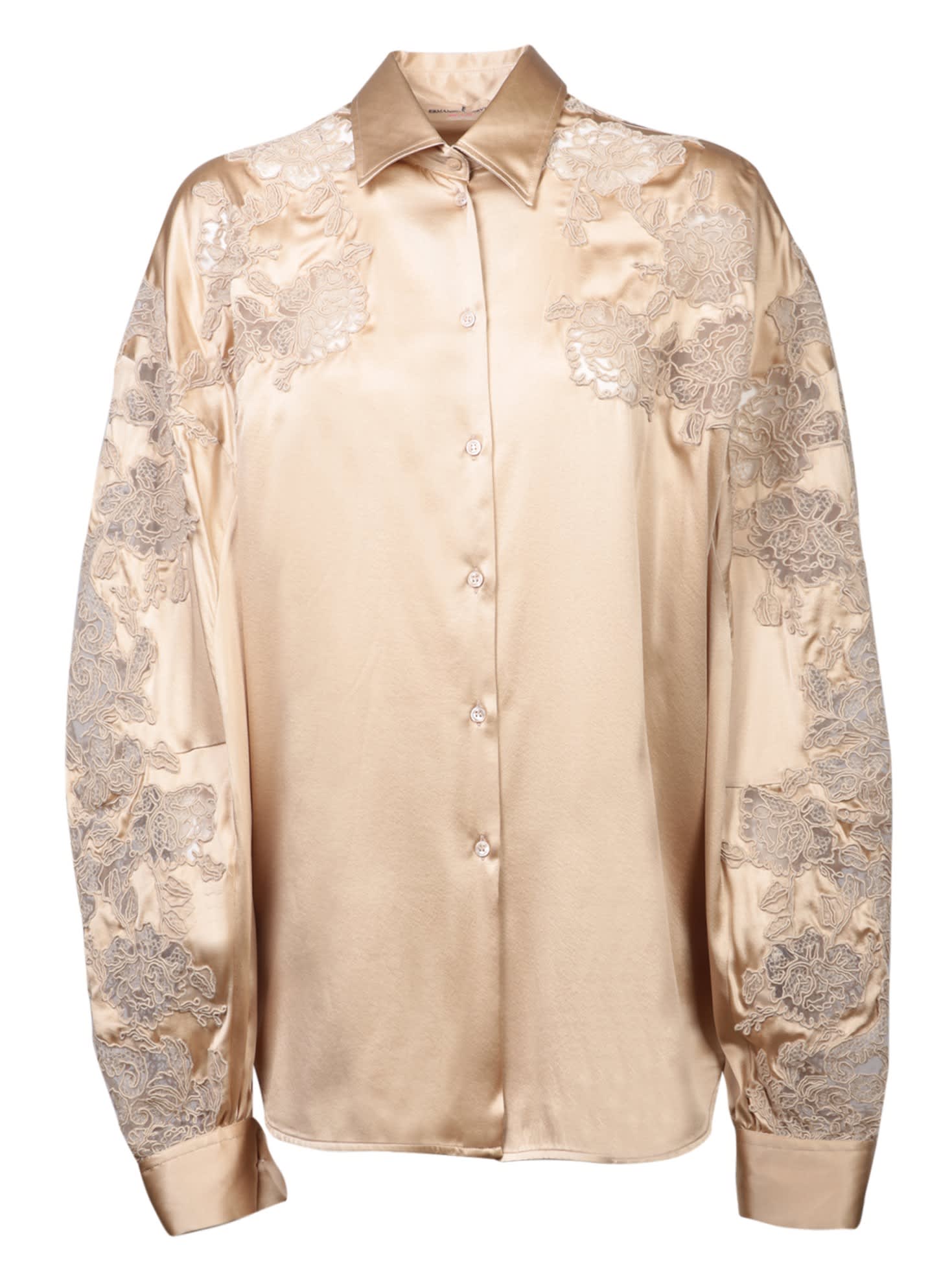 Shop Ermanno Scervino Embroidered Beige Silk Shirt