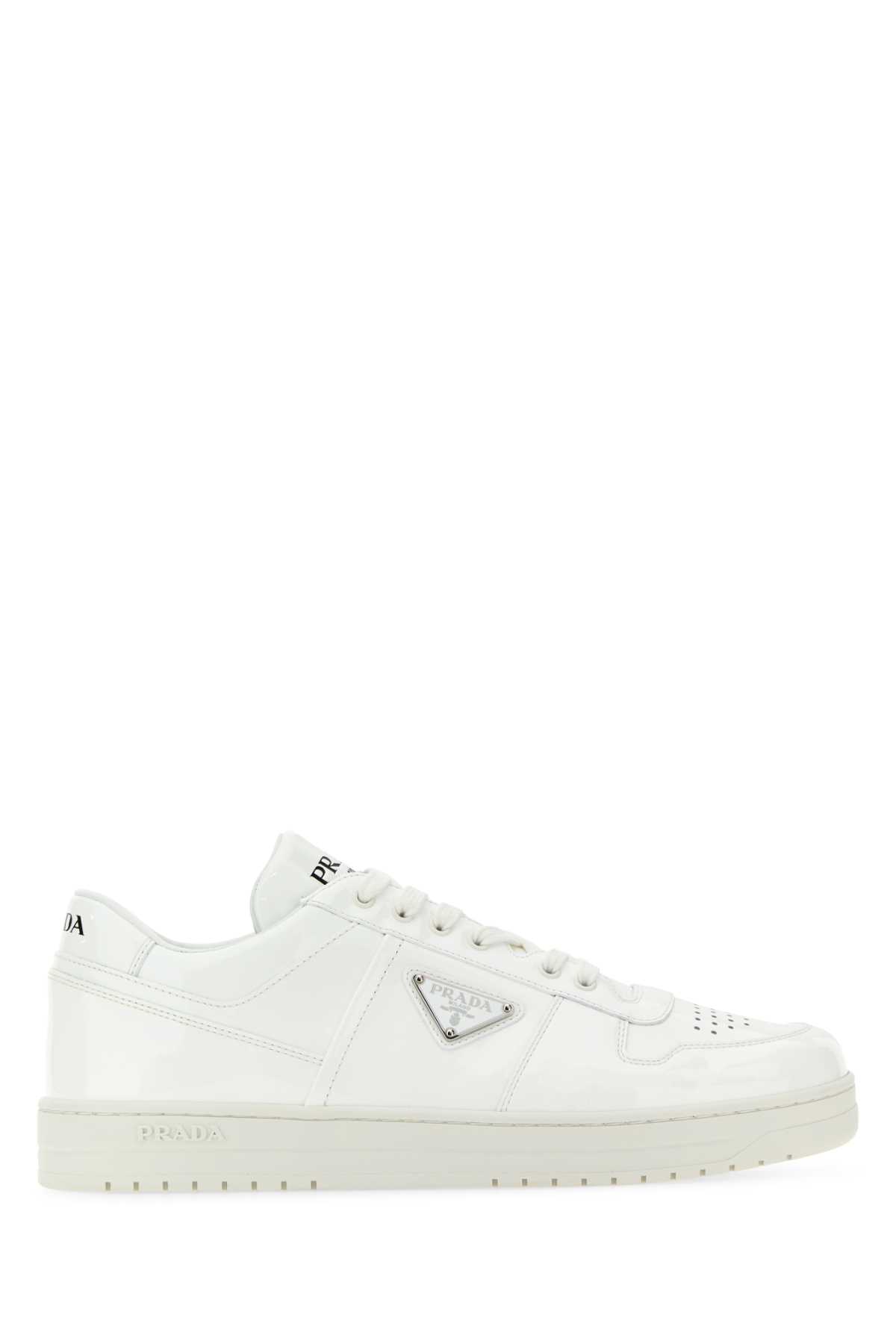 Shop Prada White Leather Downtown Sneakers In Bianco