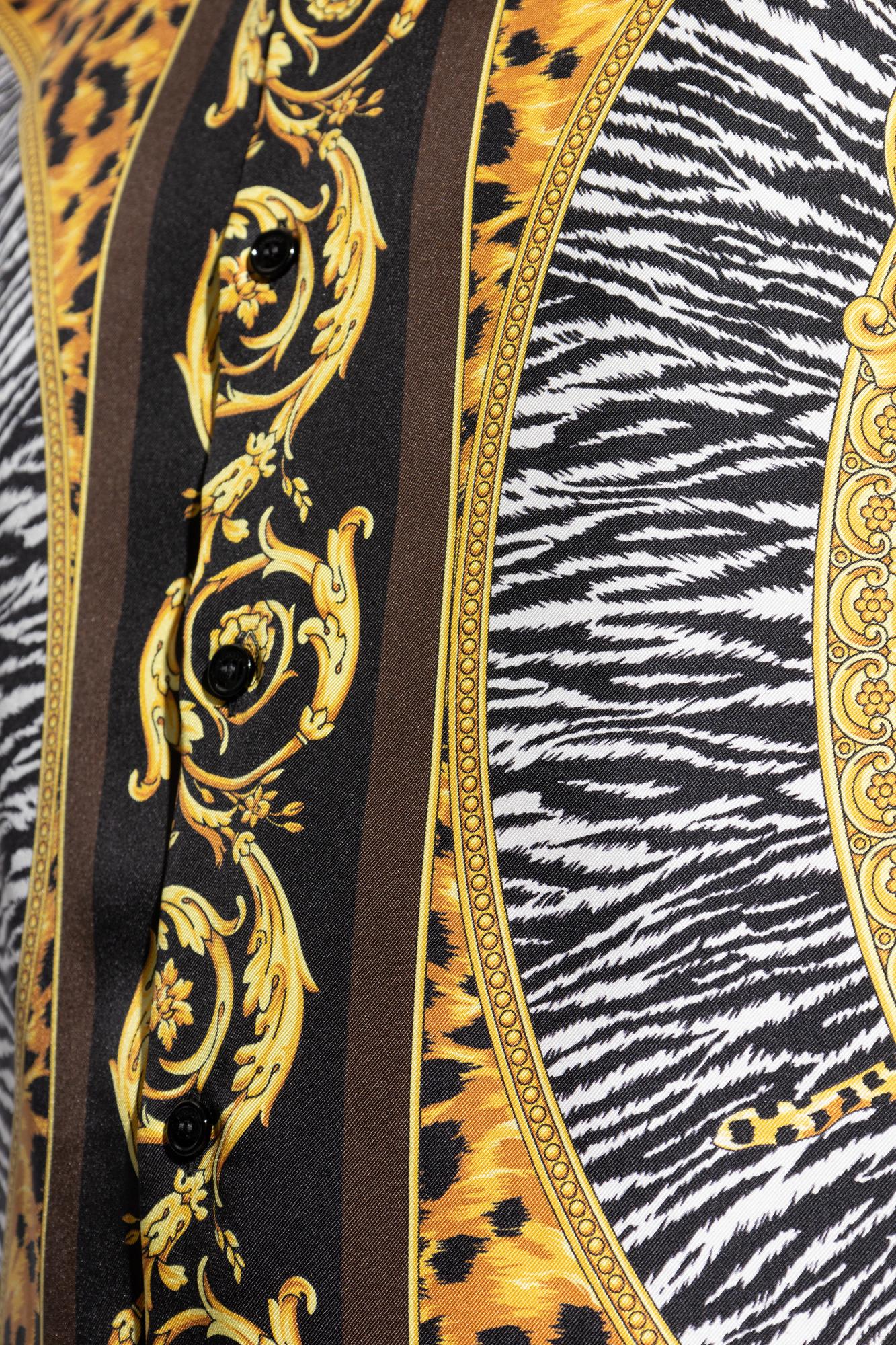 Versace Animal Print Shirt With Gold Accents In Yellow