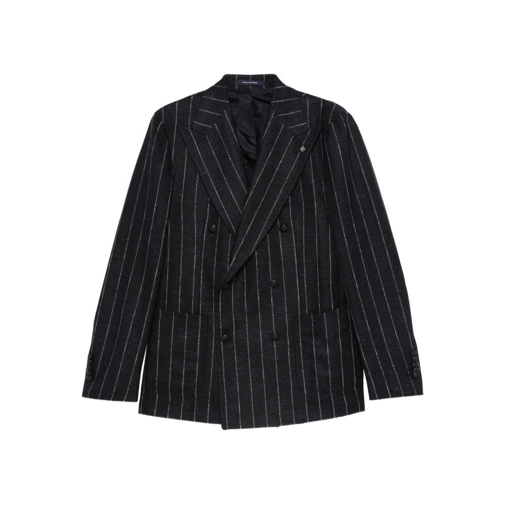Tagliatore Striped Double-breasted Blazer In Black